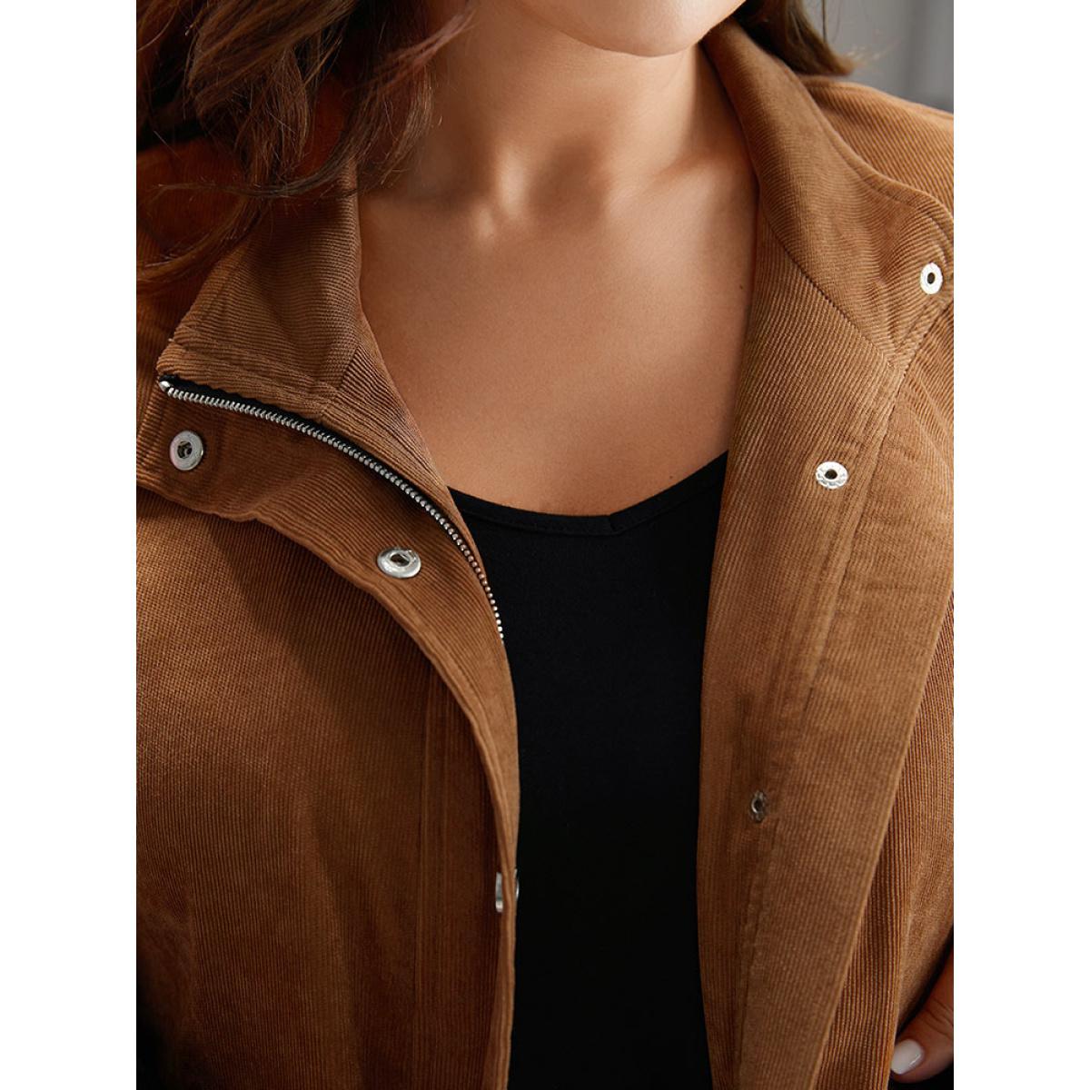 Plus Size Two Tone Zipper Pocket Button Up Jacket Women Black Elastic cuffs Pocket Dailywear Jackets BloomChic 28/5X Product Image