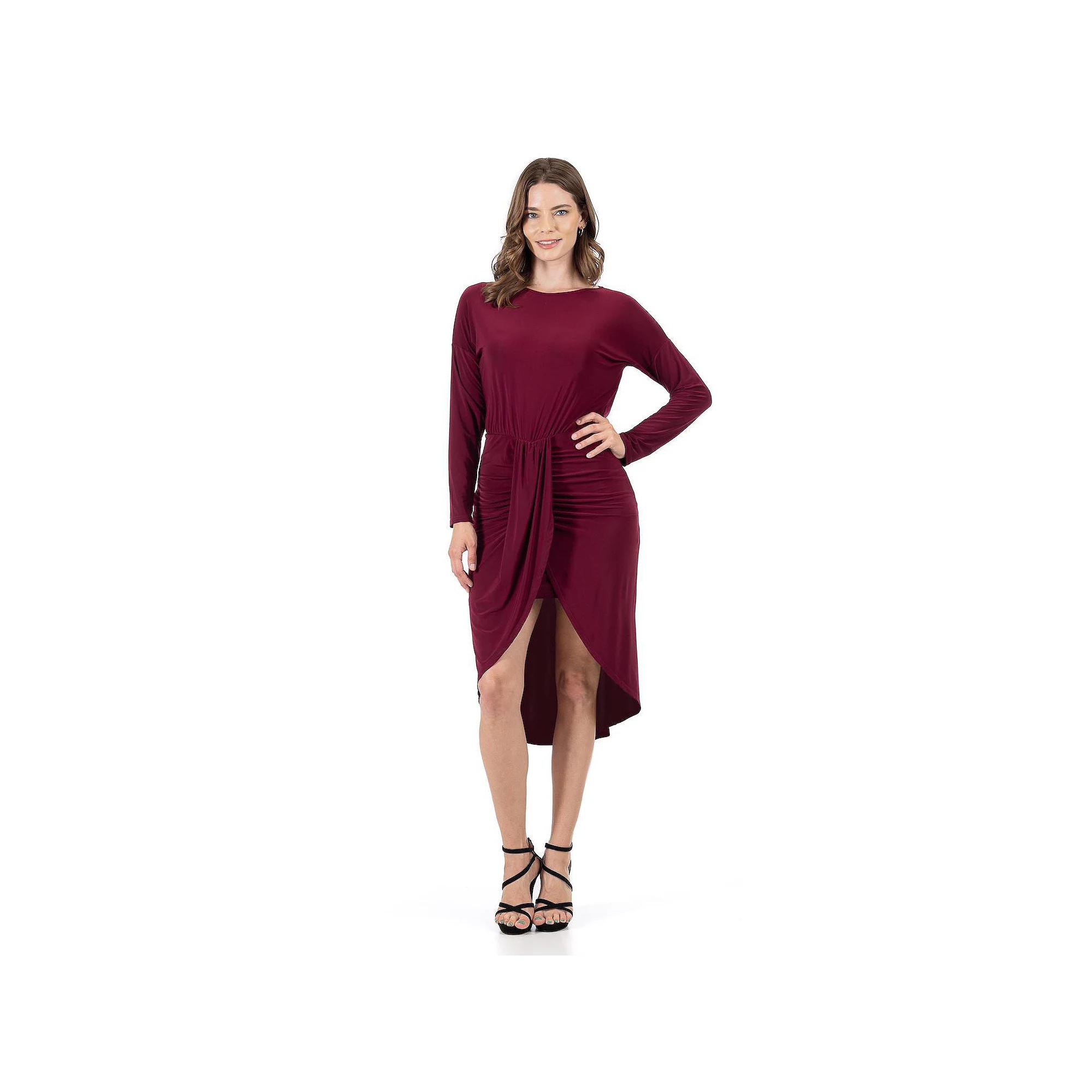Women's 24Seven Comfort Apparel Long Sleeve Dressy Tulip Skirt Knee Length Dress,  Product Image