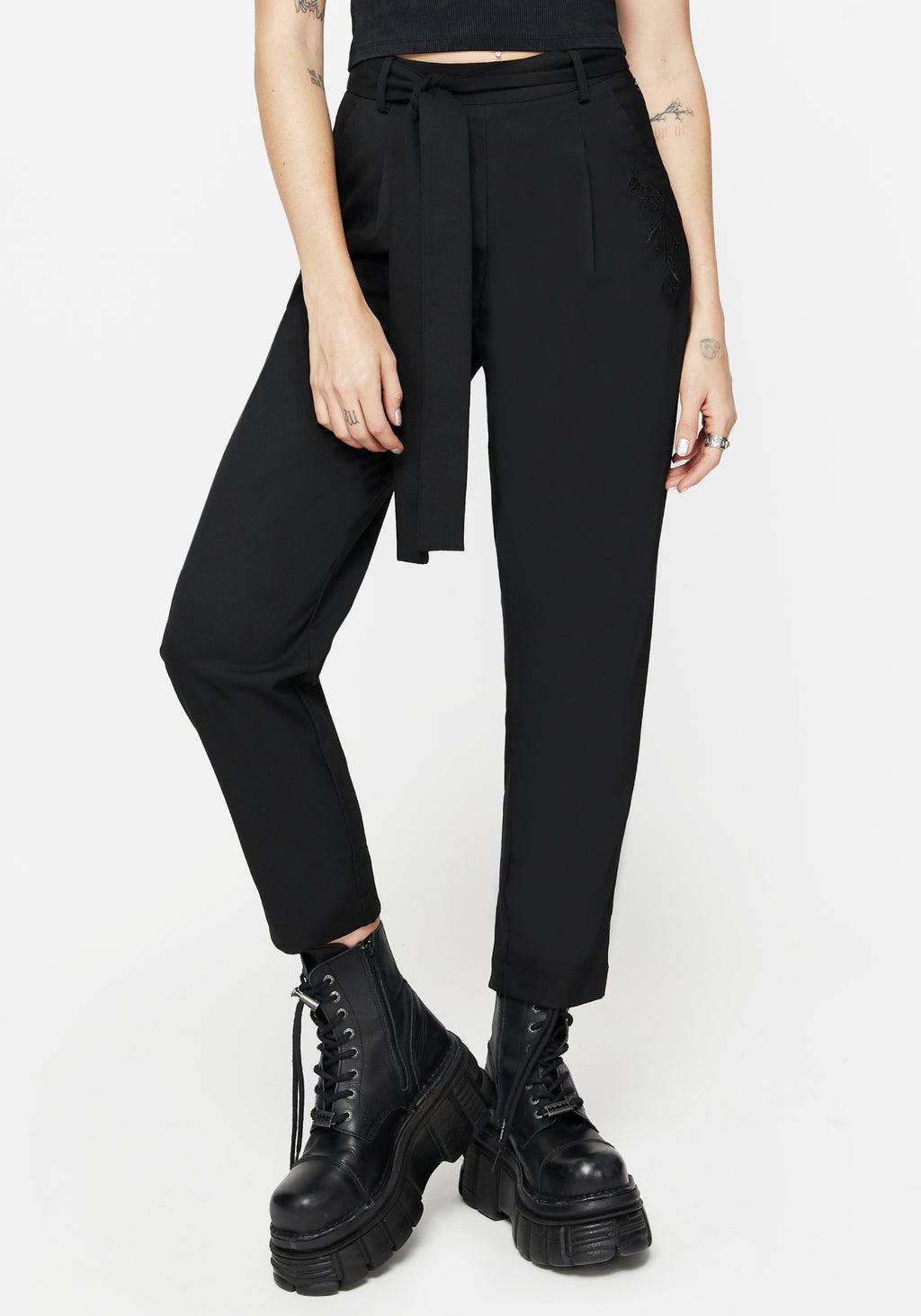 Hester Embroidered Tapered Trousers - Black Product Image