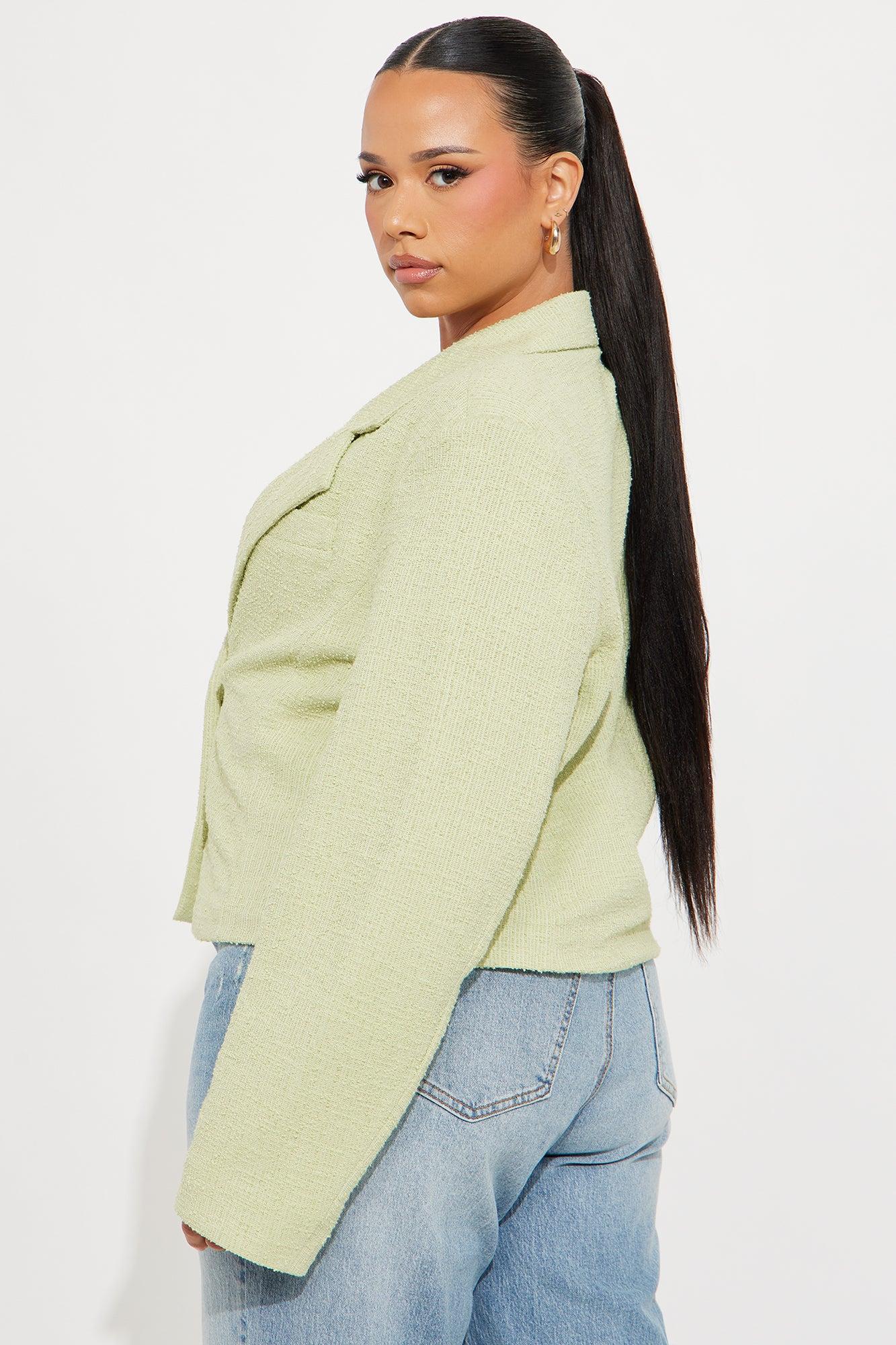 Dana Cropped Solid Tweed Blazer - Sage Product Image