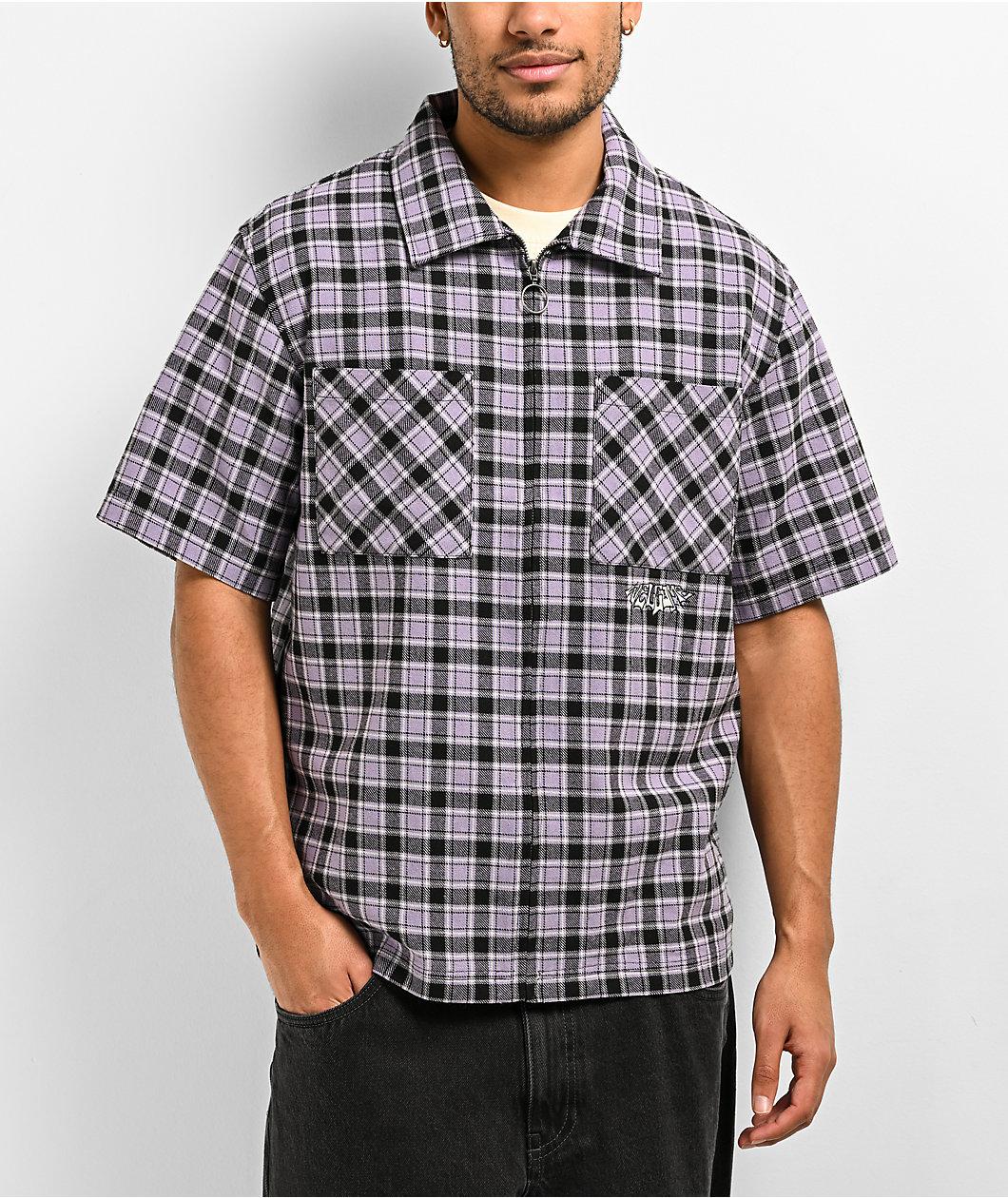 Welcome Cell Plaid Lavender Grey Short Sleeve Work Shirt Product Image