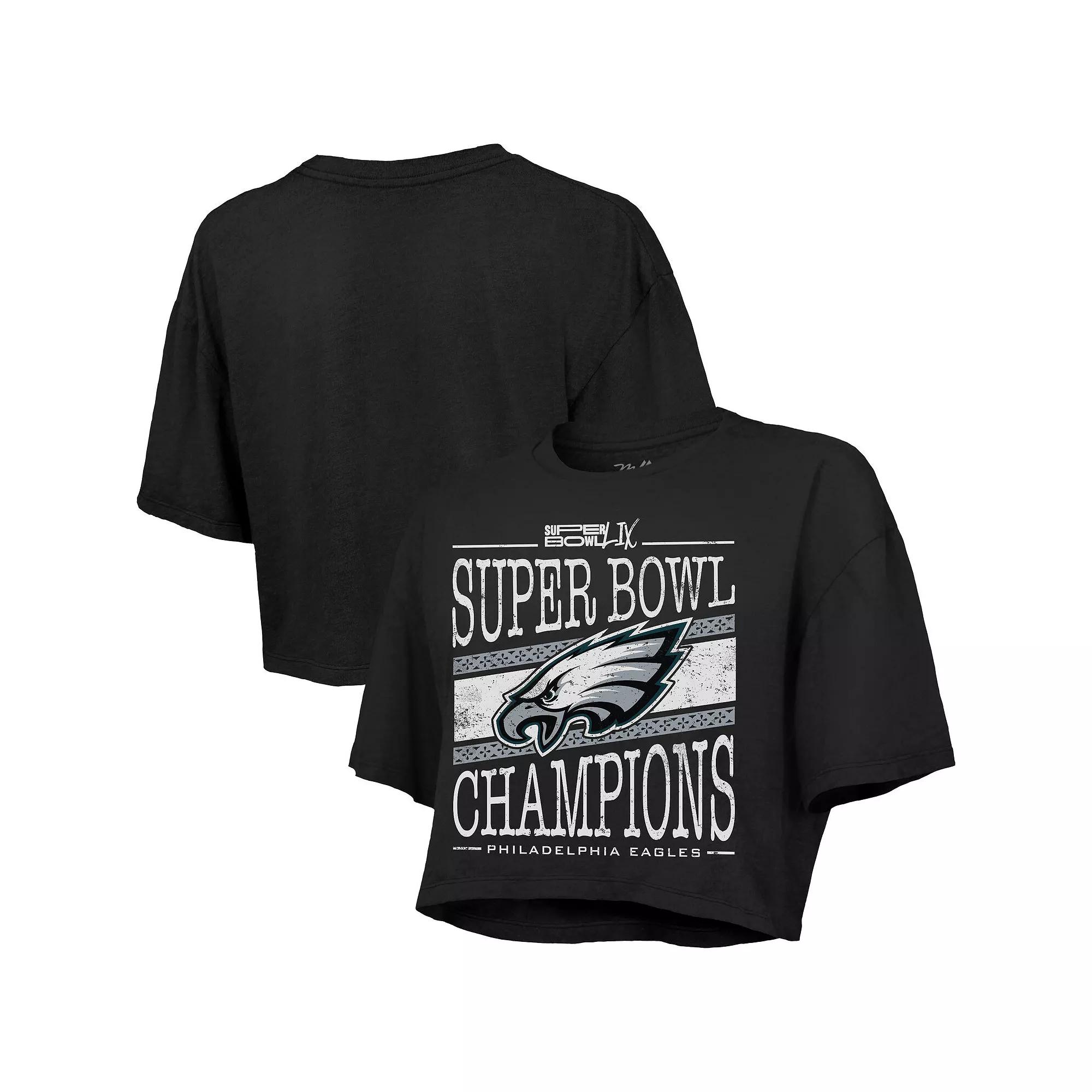 Women's Majestic Threads  Black Philadelphia Eagles Super Bowl LIX Champions Extra Point Boxy Crop Top, Size: Small Product Image