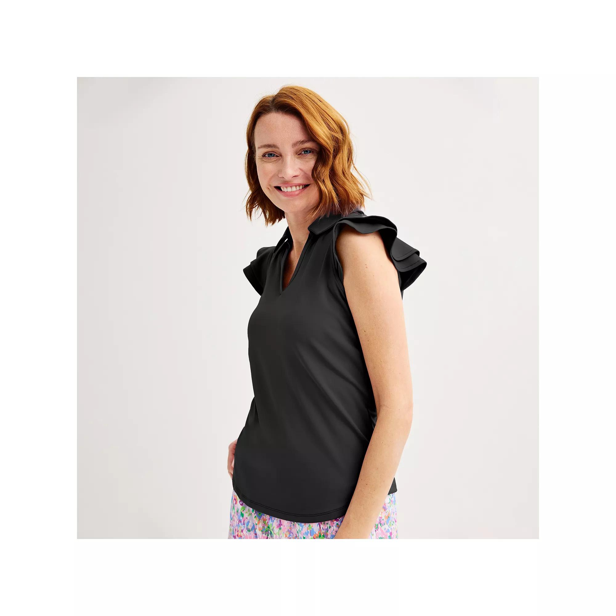 Women's Tek Gear® Flutter Sleeve Polo, Size: XXL, Mineral Black Product Image