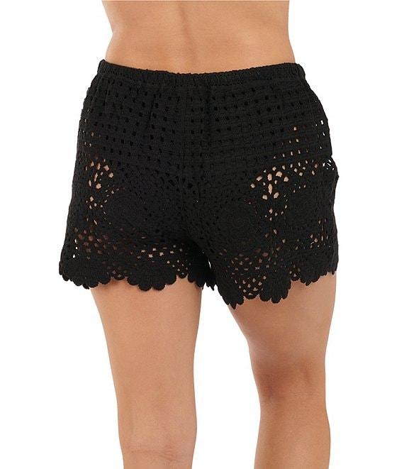 Citrus Crochet Elastic Waist Scalloped Hem Pull-On Swim Cover-Up Shorts Product Image