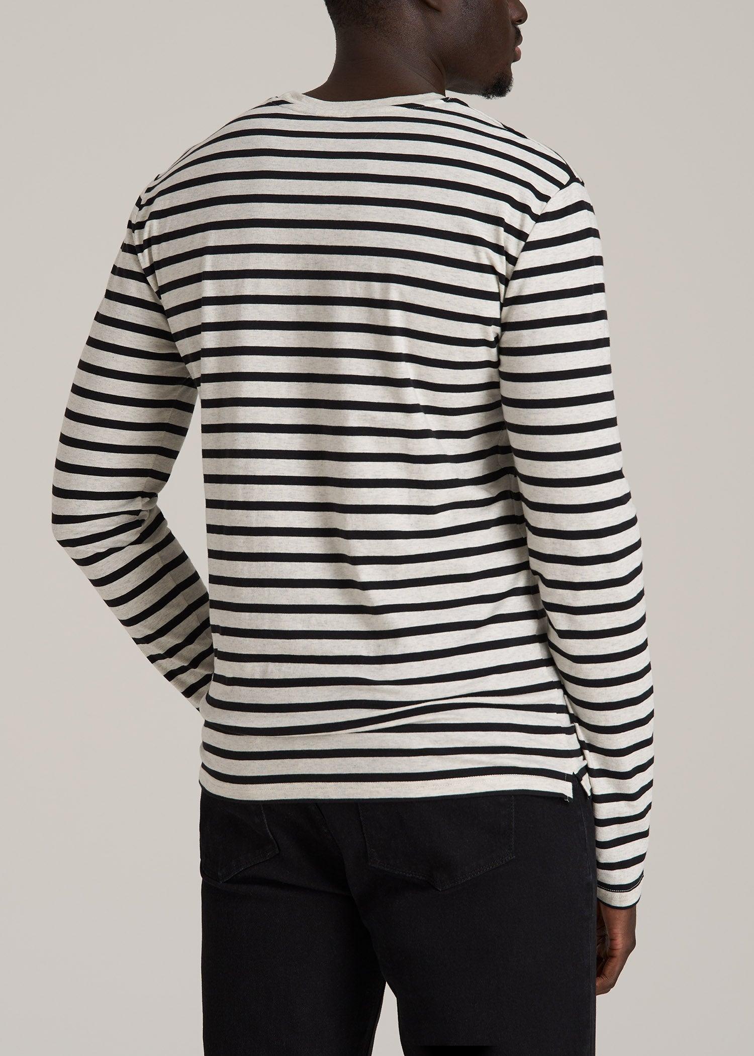Long Sleeve Striped Tee for Tall Men in Beige Heather and Black Stripe Male Product Image