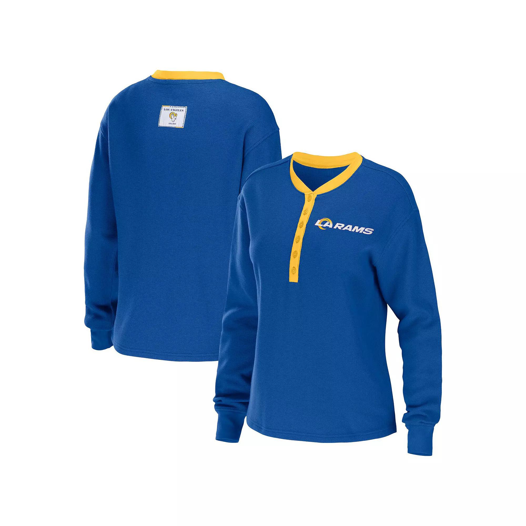 Women's WEAR by Erin Andrews Royal Los Angeles Rams Waffle Henley Long Sleeve T-Shirt,  Product Image