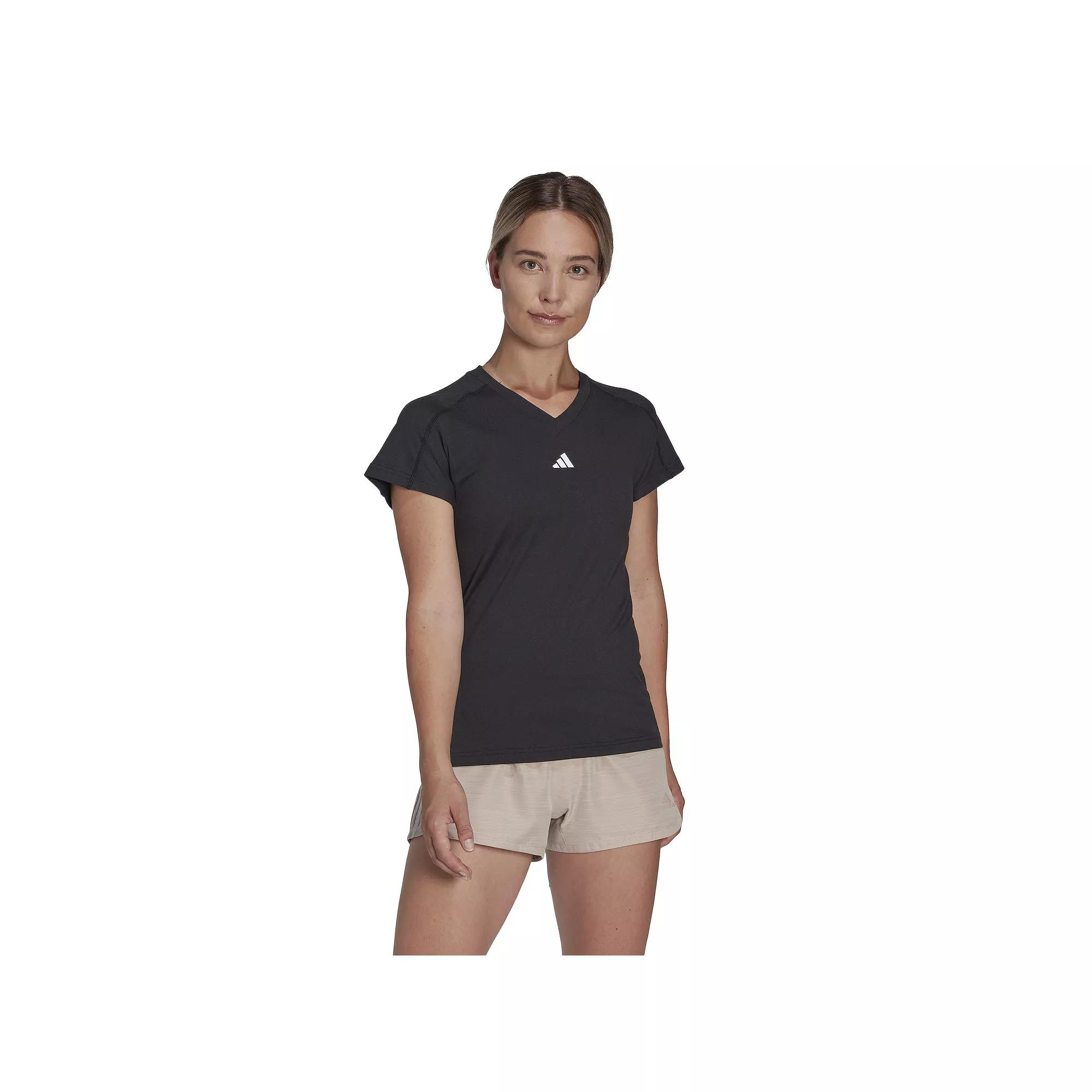 adidas AEROREADY Train Essentials Minimal Branding V-Neck Tee Dark Blue XS Womens Product Image