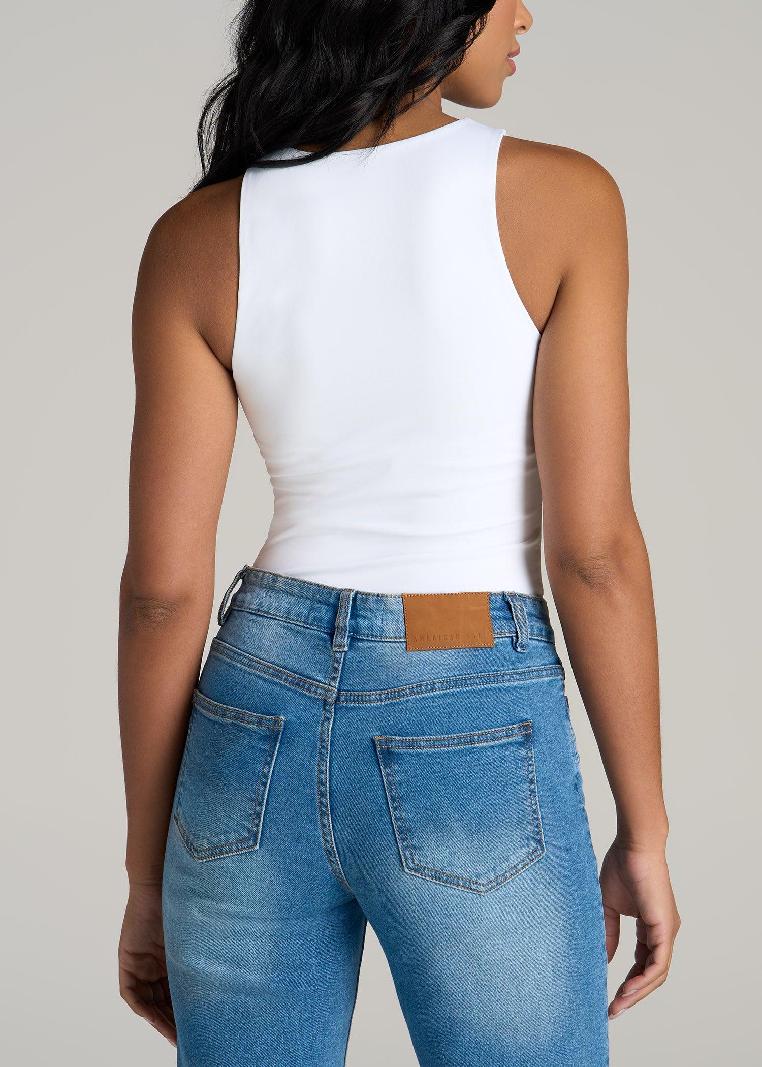 High Crewneck Sleeveless Bodysuit for Tall Women in Black Female Product Image