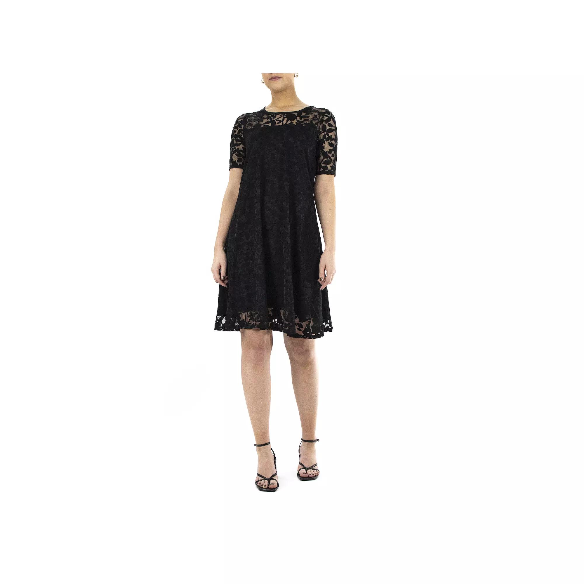 Women's Nina Leonard Burnout-Lace Swing Dress, Size: Small, Black Product Image