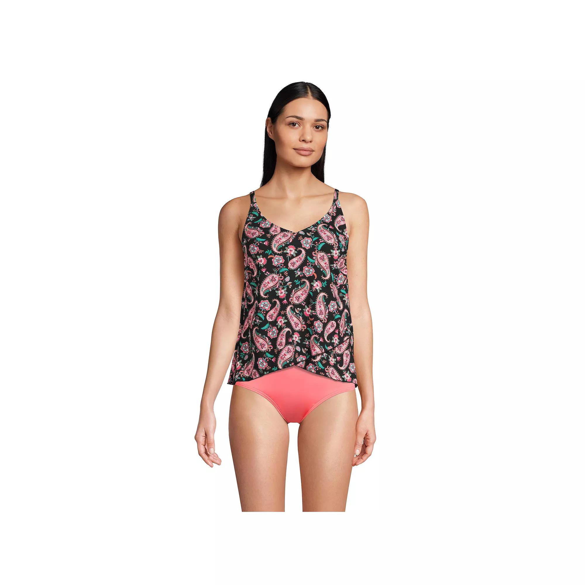 Women's Lands' End DDD-Cup Chlorine Resistant Tulip Hem Tankini Swim Top, Size: XS, Black Paisley Floral Product Image