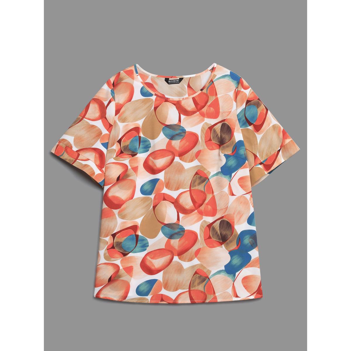 Plus Size Salmon Multi-Color Drops Round Neck Blouse Women Elegant Half Sleeve Round Neck Everyday Blouses BloomChic 28/5X Product Image