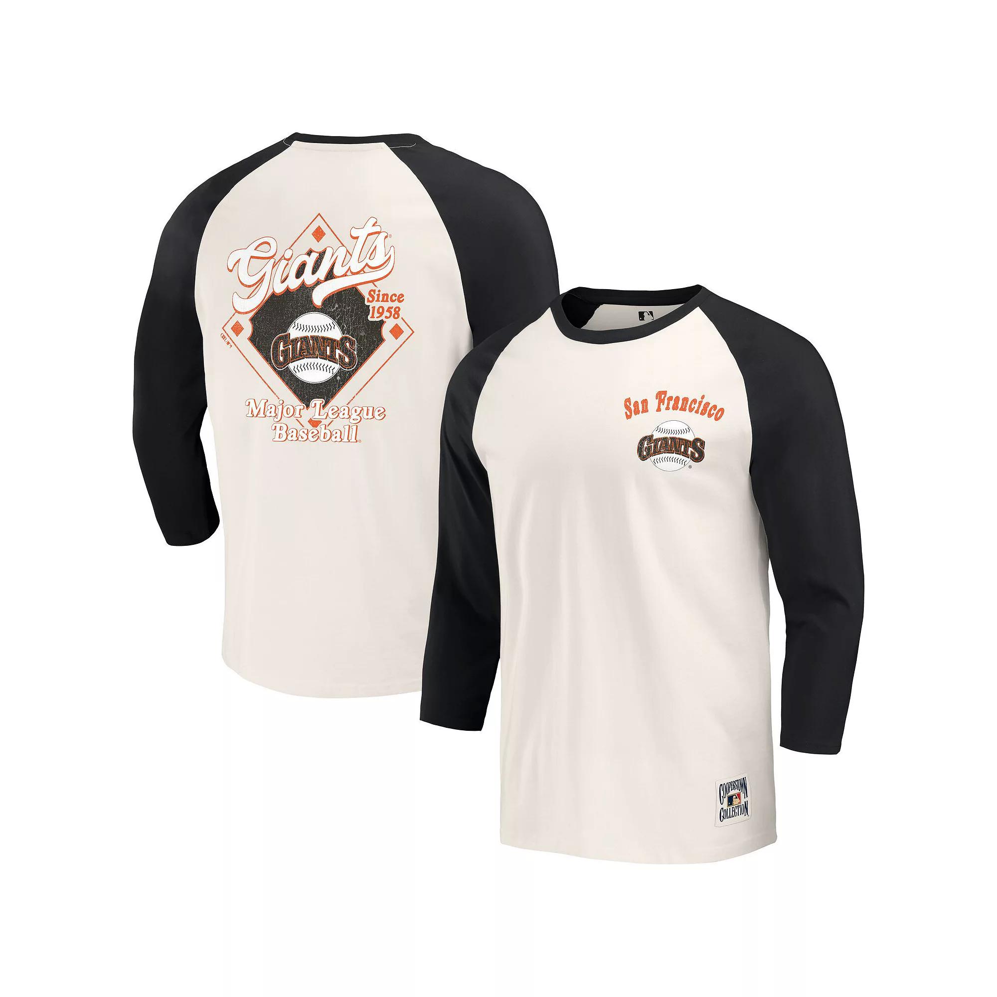 Men's Darius Rucker Collection by Fanatics Black/White Pittsburgh Pirates Cooperstown Collection Raglan 3/4-Sleeve T-Shirt,  Product Image