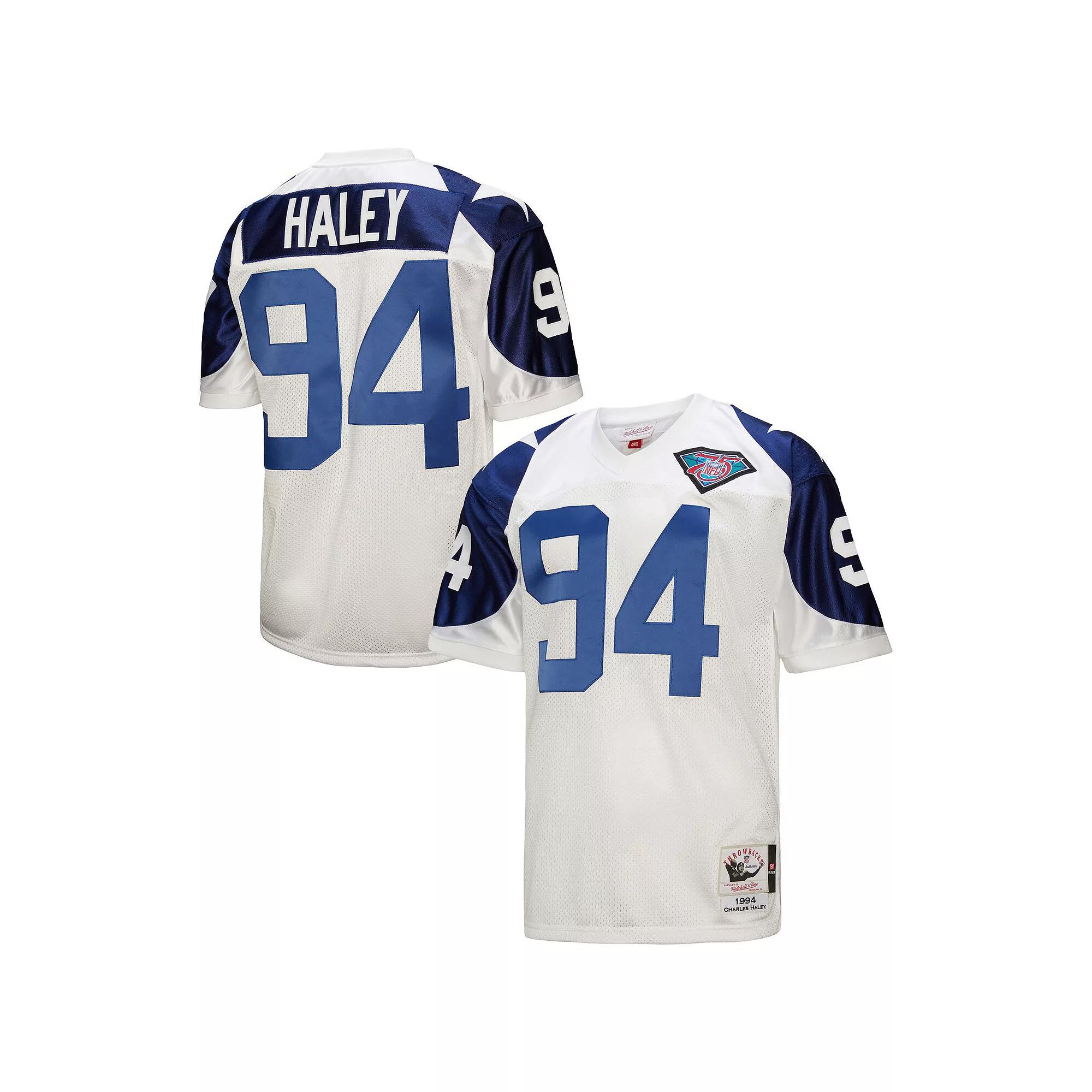 Men's Mitchell & Ness Charles Haley White Dallas Cowboys 1994 Authentic Throwback Retired Player Jersey, Size: 44 Product Image