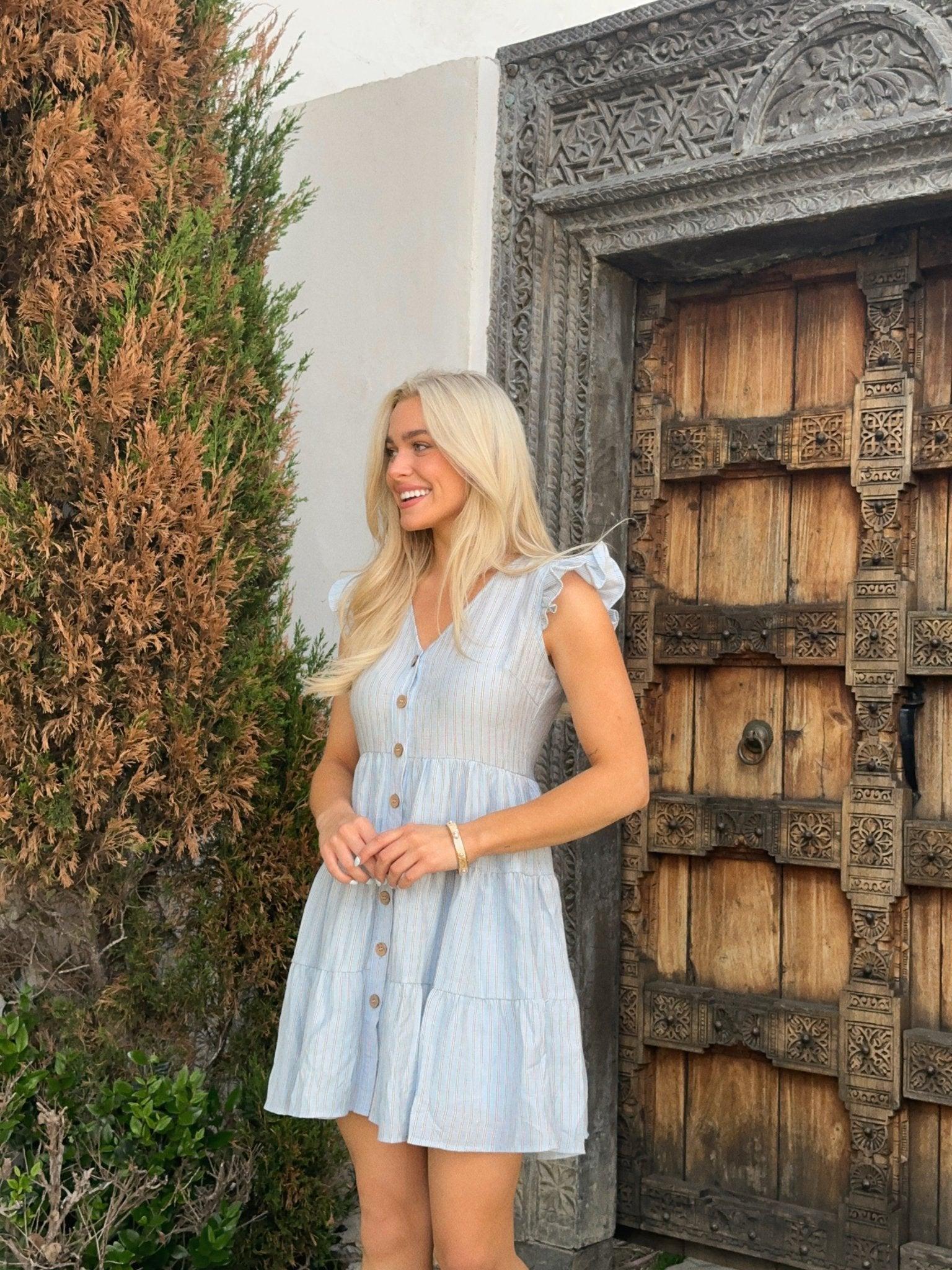 Seaside Breeze Striped Mini Dress - Light Blue - FINAL SALE Product Image