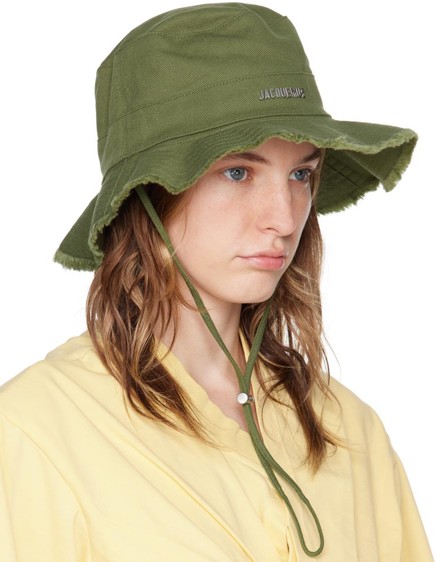 JACQUEMUS Mens Khaki Le Bob Artichaut Logo-plaque Cotton Bucket Hat Product Image