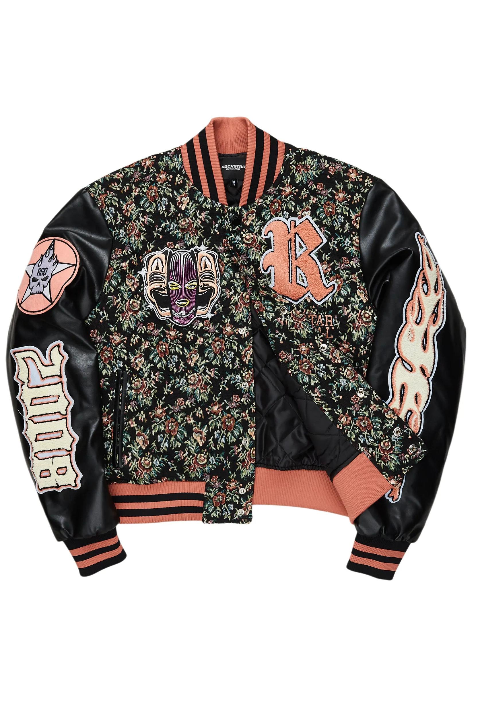 Lakiela Black Oversized Tapestry Varsity Jacket Female Product Image