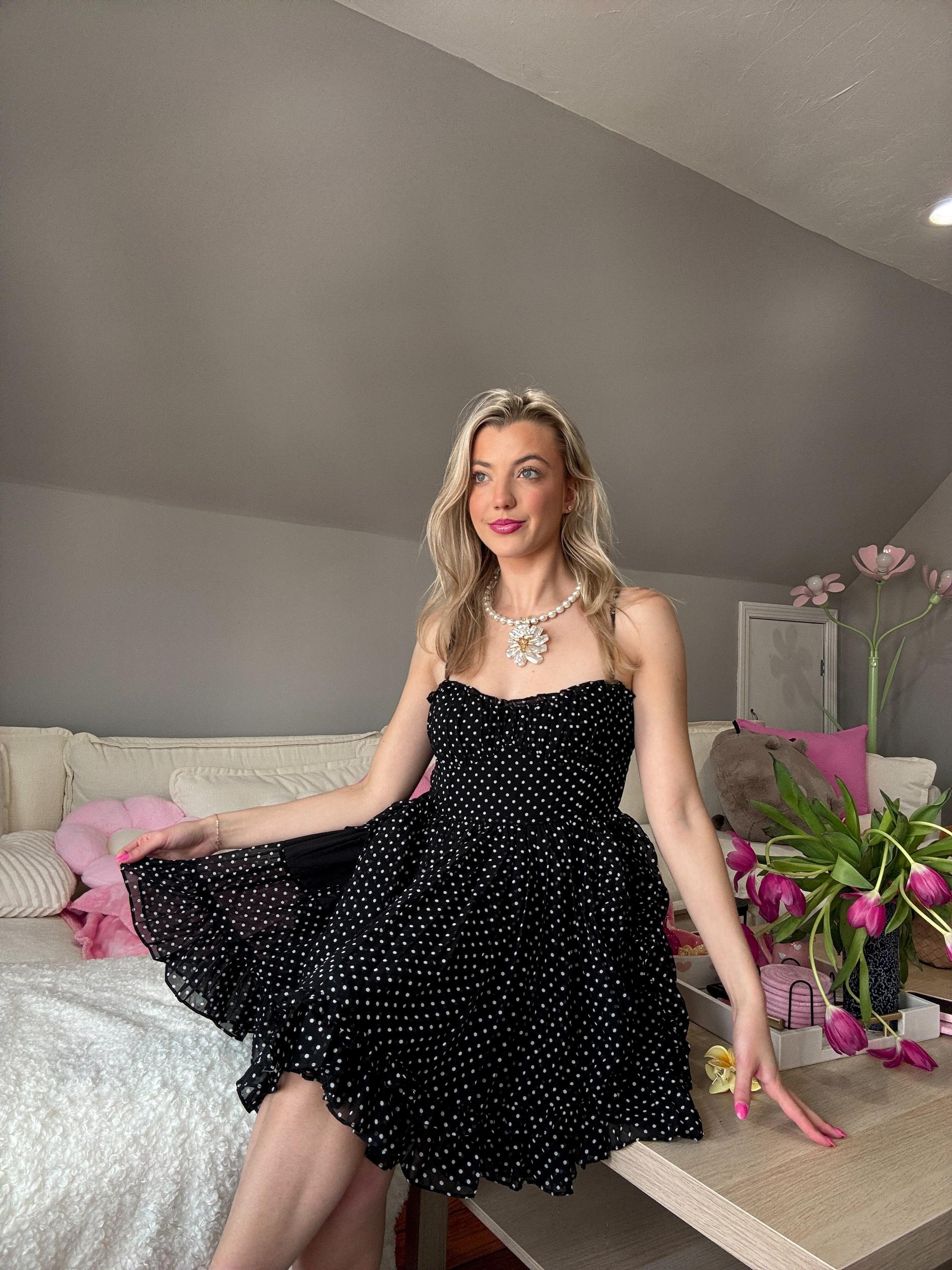 Noire Black Polka Dot Dress Product Image