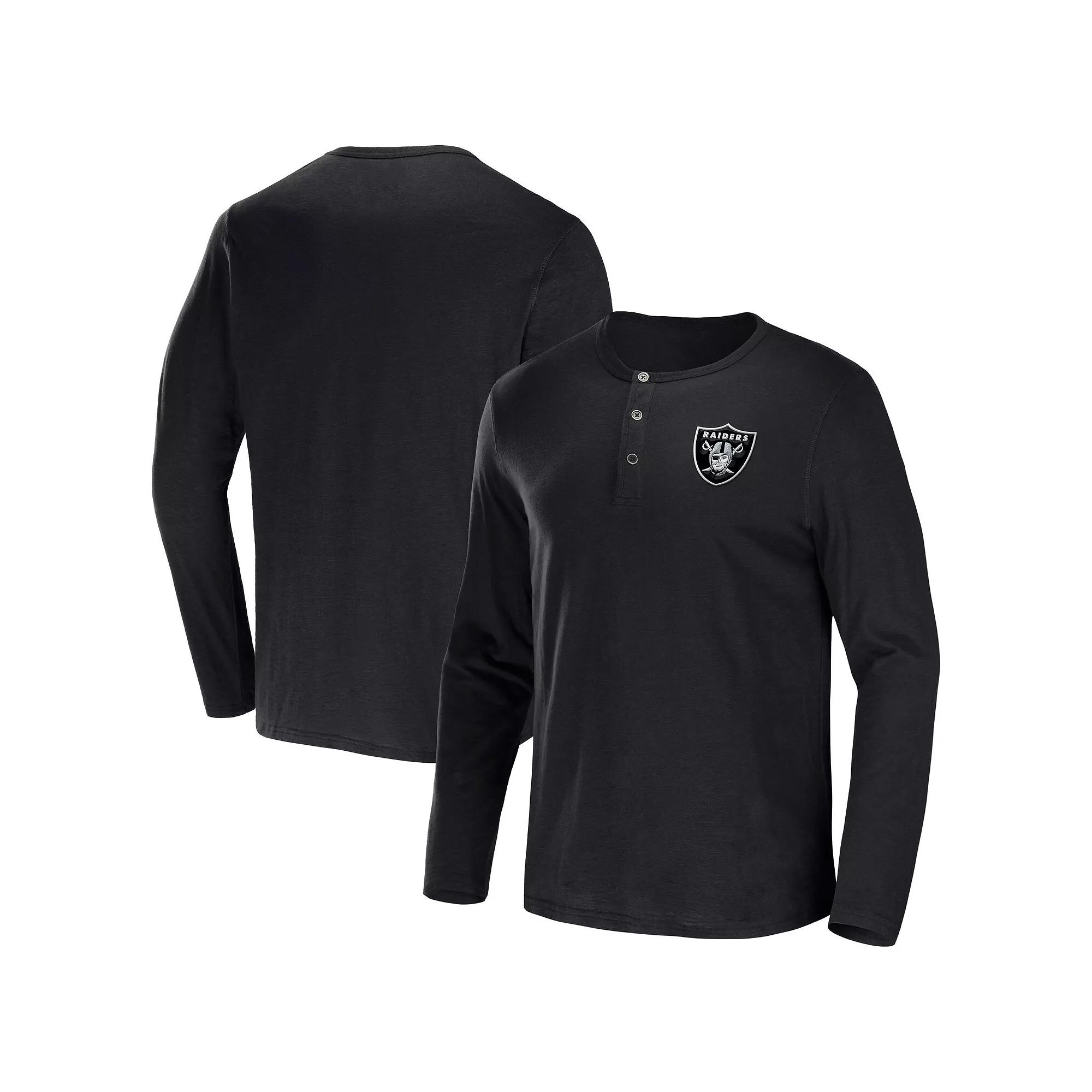 Men's NFL x Darius Rucker Collection by Fanatics Black Las Vegas Raiders Slub Jersey Henley Long Sleeve T-Shirt,  Product Image