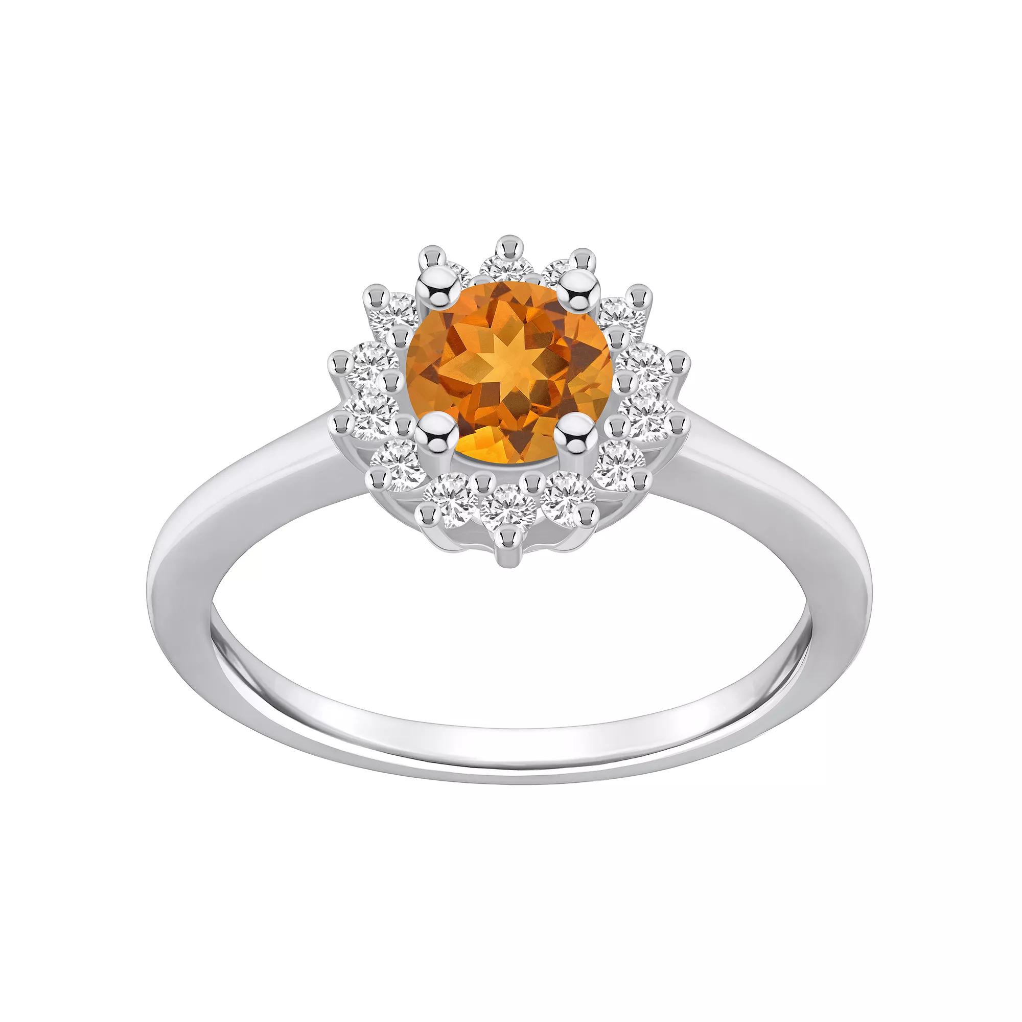 Alyson Layne 14k Gold Citine & 1/4 Carat T.W. Diamond Halo Ring, Womens Orange Product Image