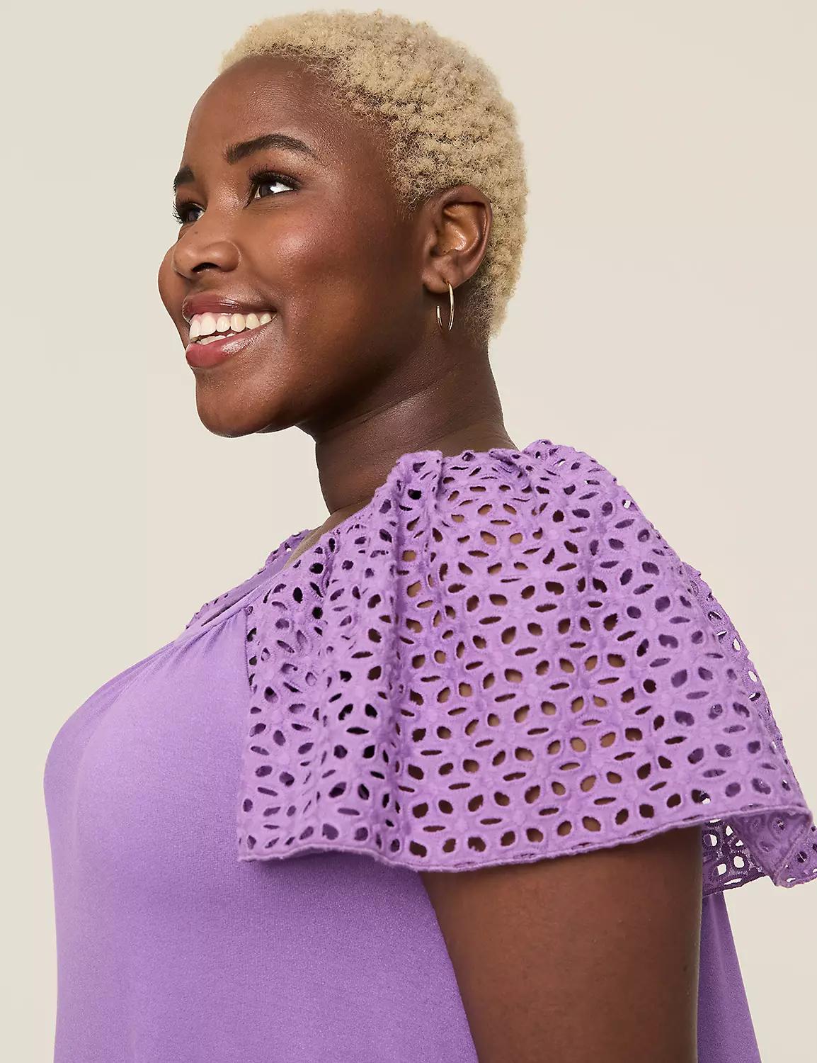 Eyelet-Sleeve Square-Neck Top Product Image