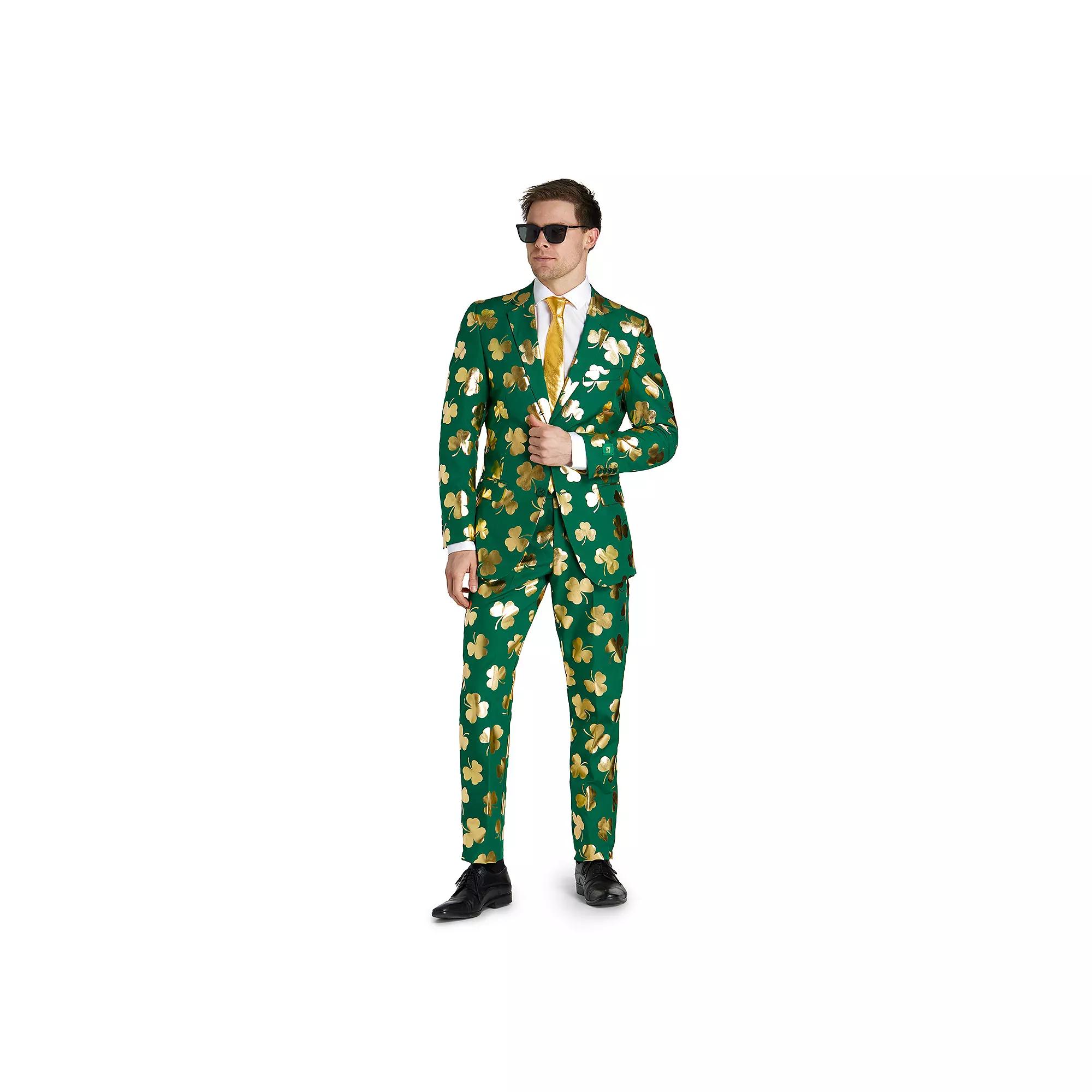 Men's OppoSuits 3-Piece Mr. Clover Foil Shamrock Print Blazer, Pants & Tie Set, Size: 46 - Regular, Green Product Image