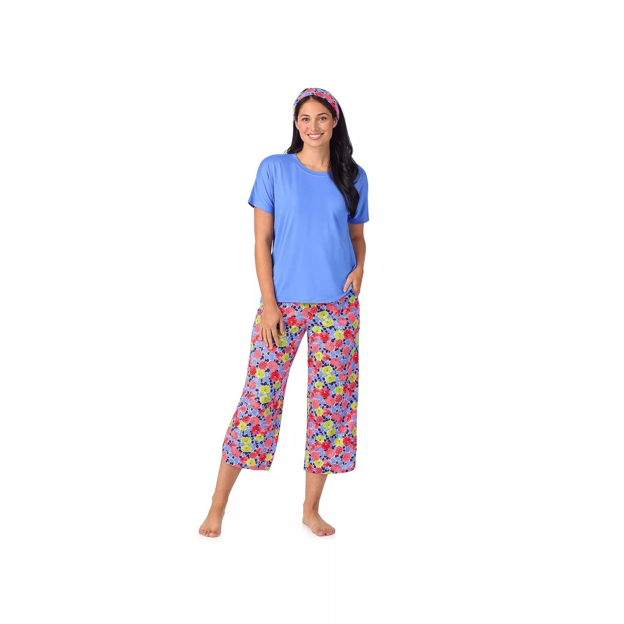 Women's Cuddl Duds® 2-pc. Pajama Crewneck Top & Pajama Capri Pants Set with Matching Headband, Size: XXL, Multi Floral Product Image