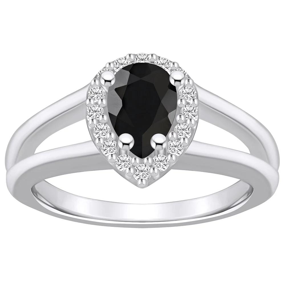 Alyson Layne 10k White Gold Pear Shape Gemstone 1/6 Carat T.W. Diamond Halo Ring, Women's, Size: 8, Black Product Image