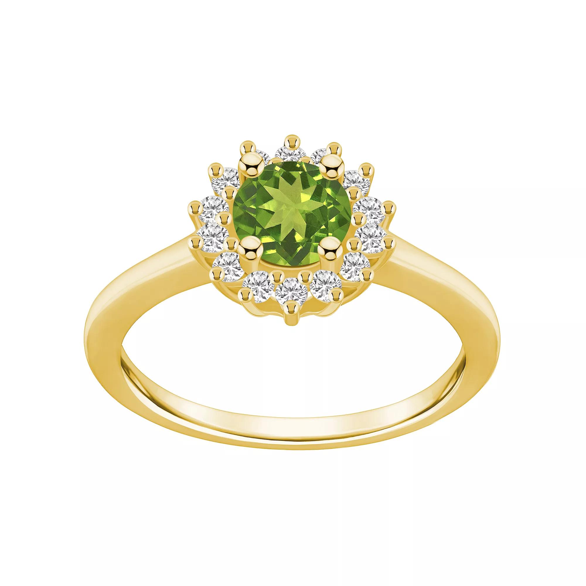 Alyson Layne 14k Gold Peridot & 1/4 Carat T.W. Diamond Halo Ring, Women's, Size: 10, Green Product Image