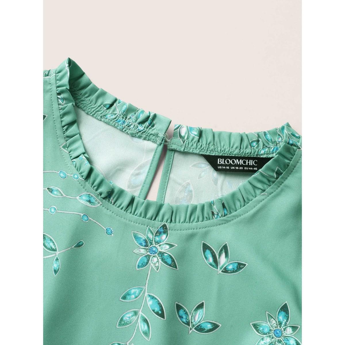 Plus Size Mock Neck Floral Ruffle Cap Sleeve Dress Palemauve Women Elegant Belted Mock Neck Cap Sleeve Curvy BloomChic 30/6X Product Image