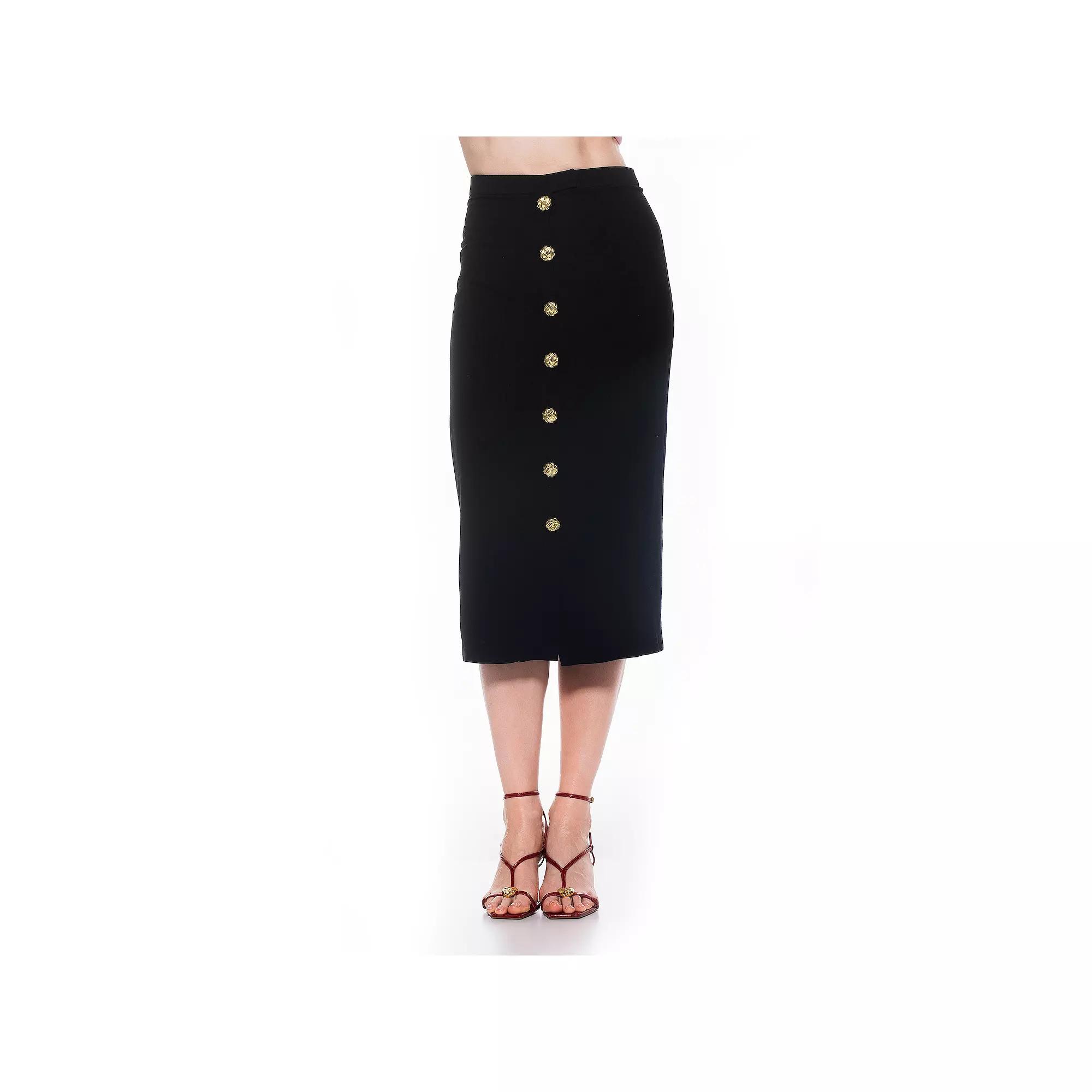 Women's ALEXIA ADMOR Front Button Down Midi Linen Skirt,  Product Image