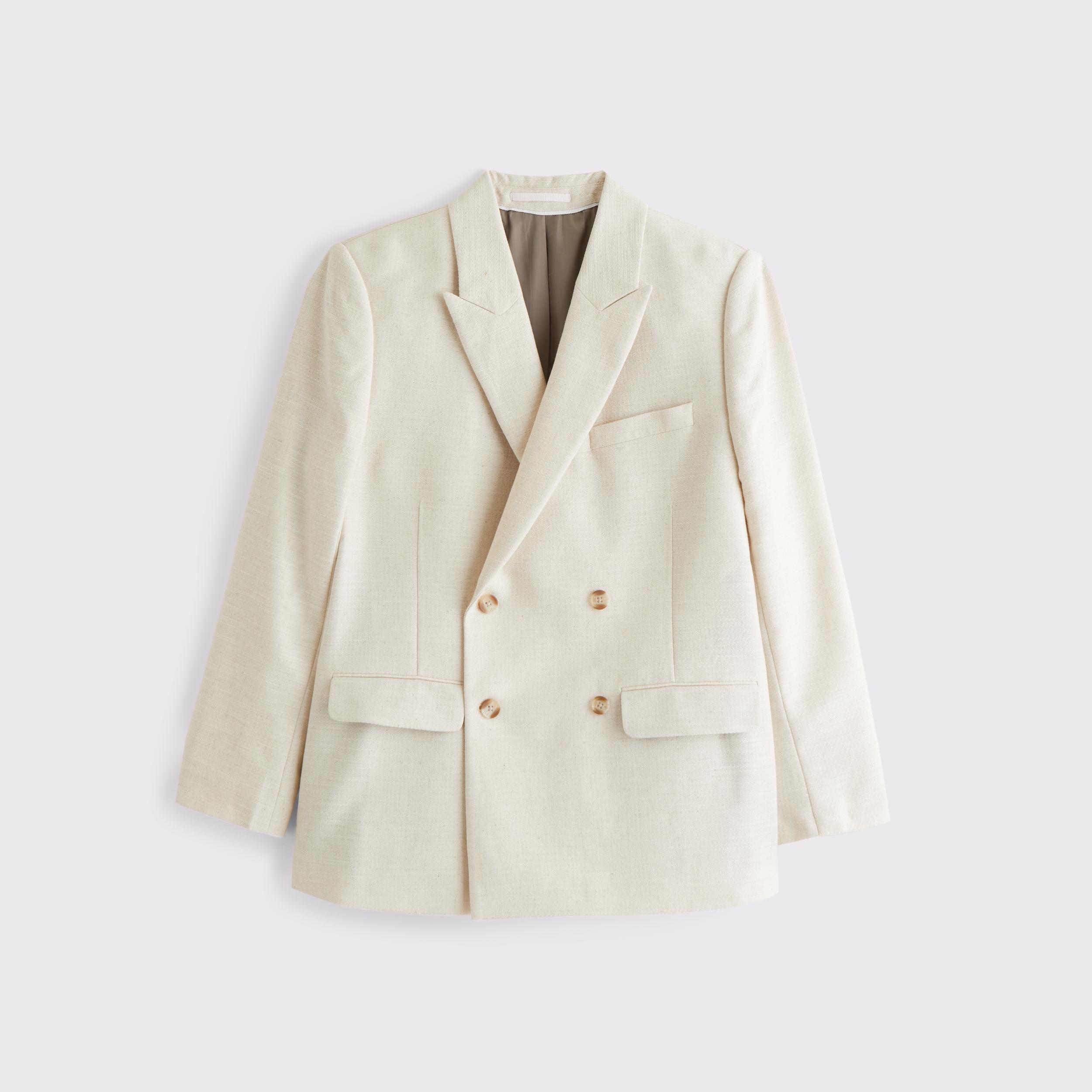 The A&F Collins Double-Breasted Cotton-Texture Blazer Product Image