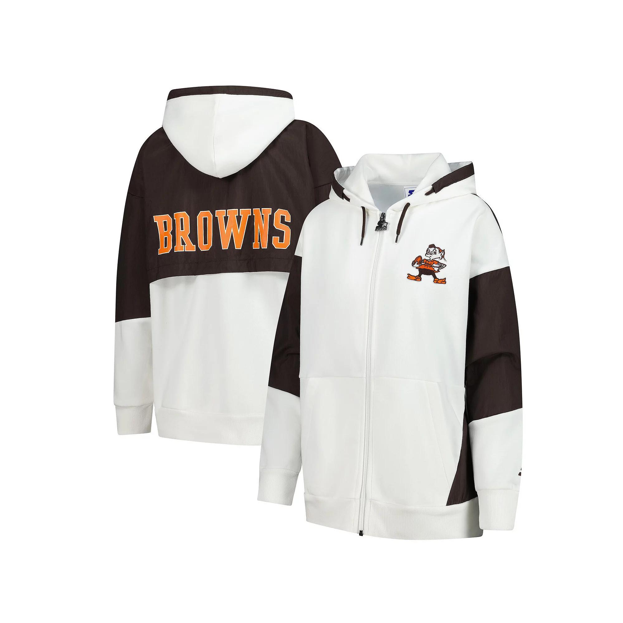 Women's Starter White Cleveland Browns Scrimmage Full-Zip Hoodie, Size: 2XL Product Image