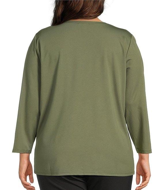 Investments Plus Size Performance Traveler Pullover 3/4 Sleeve Scoop Neck Top Product Image
