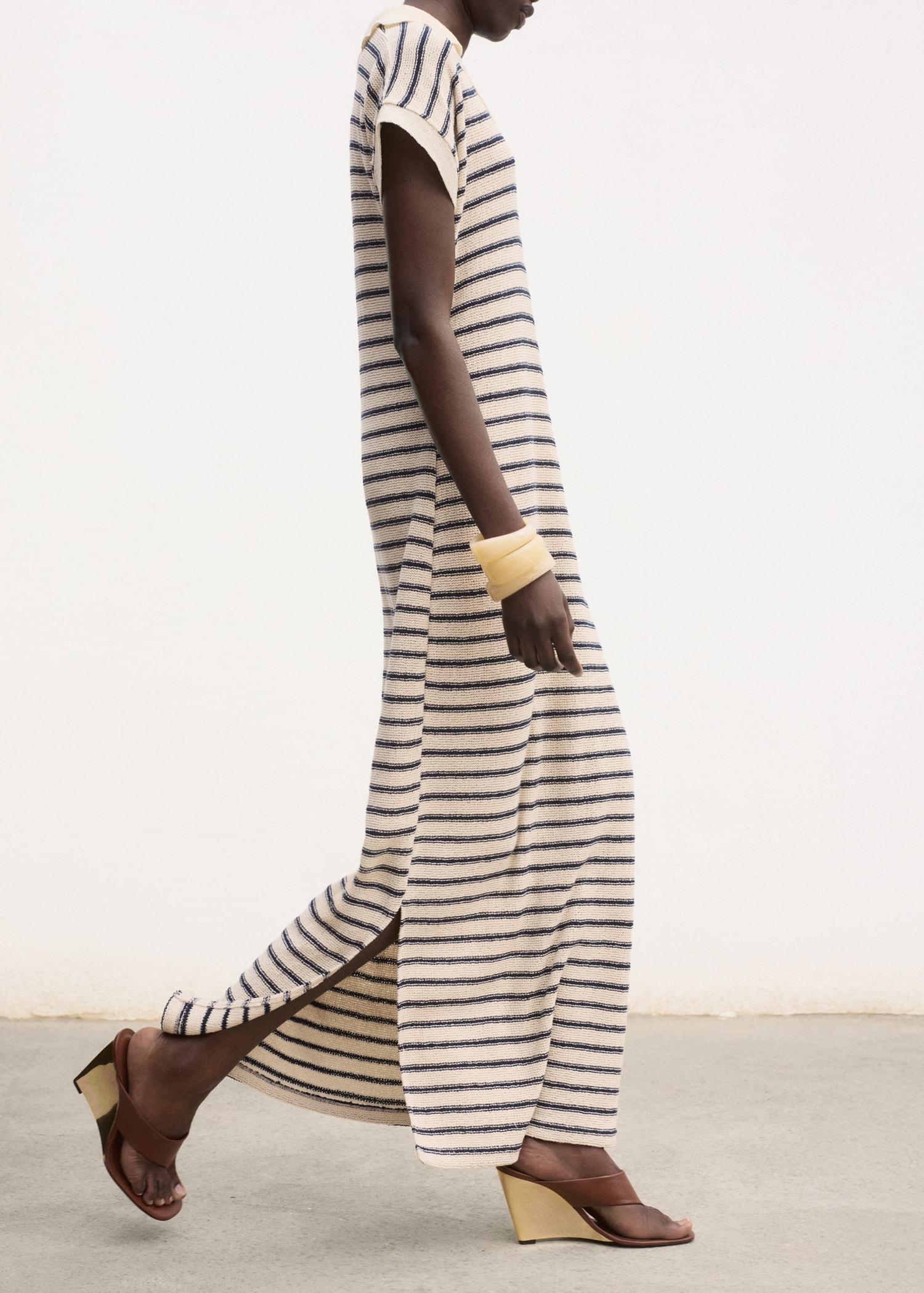 Long striped knitted dress - Women | MANGO USA Product Image