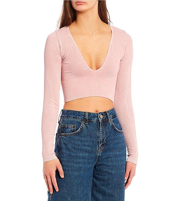 BDG Urban Outfitters Josie Acid Wash Long Sleeve Pull-On Crop Top Product Image