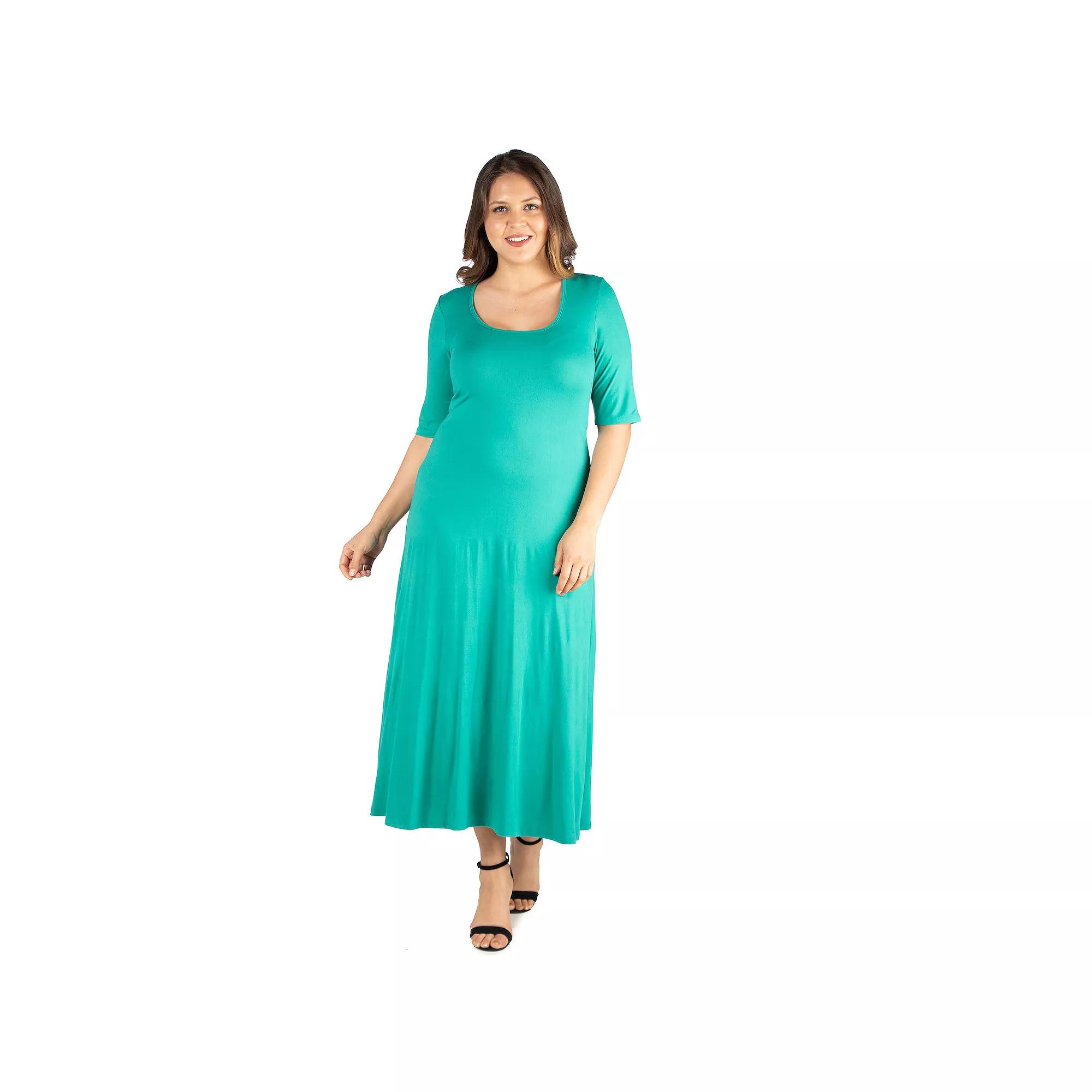 Plus Size 24seven Comfort Apparel Elbow Length Sleeve Maxi Dress, Women's, Size: 1XL, Green Product Image