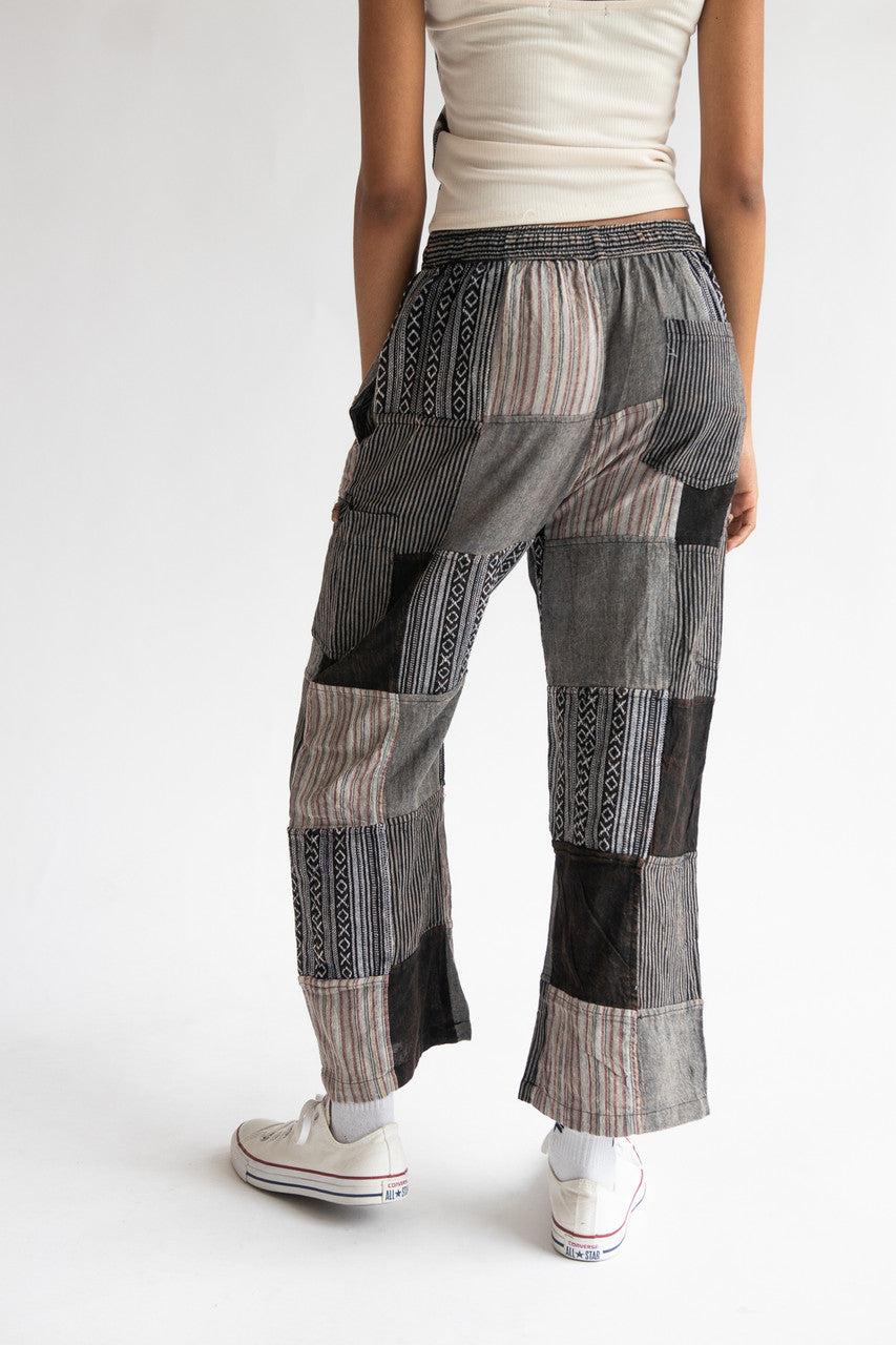 Black Patchwork Pants Product Image
