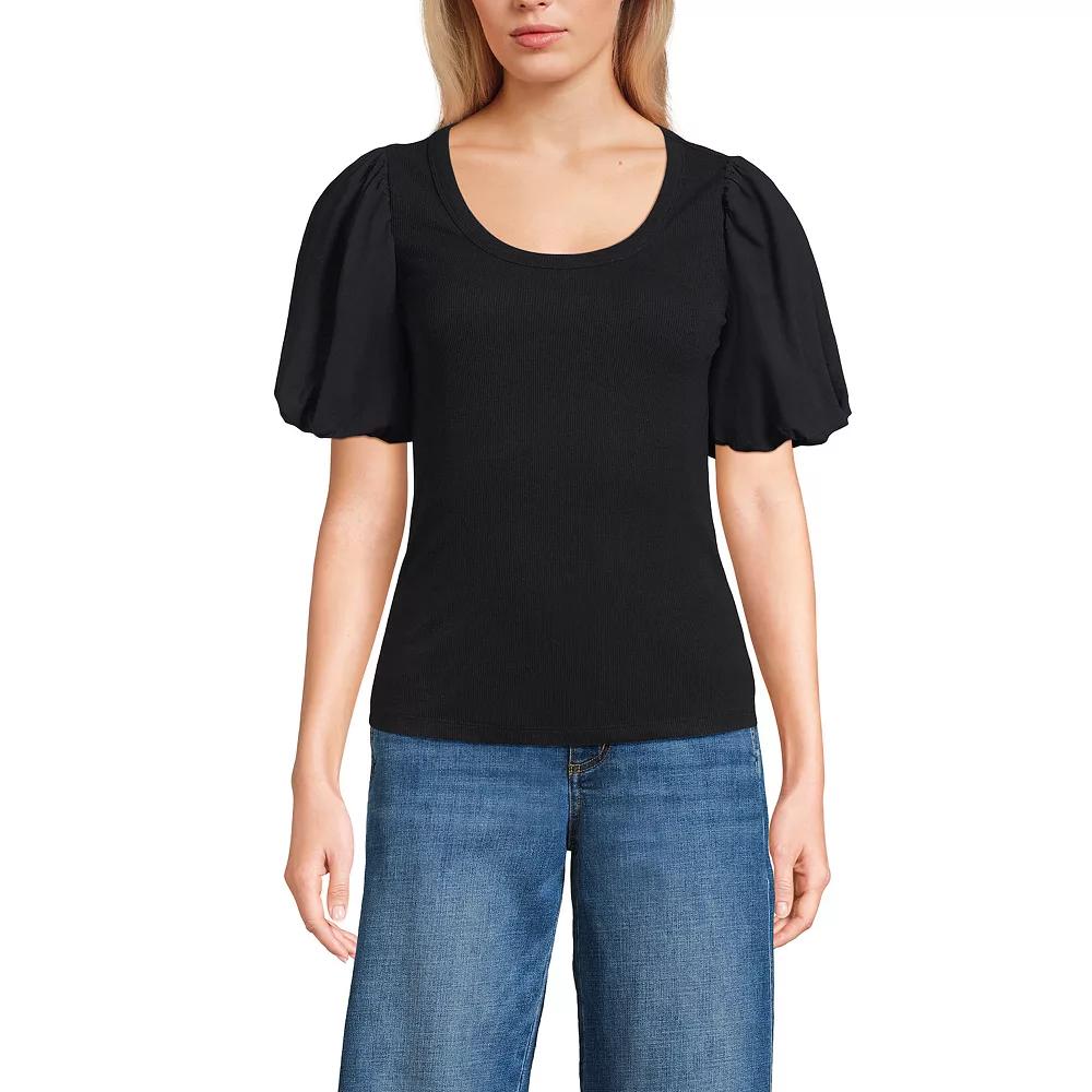 Petite Lands' End Drapey Rib Puff Sleeve Scoopneck Top, Women's,  Product Image