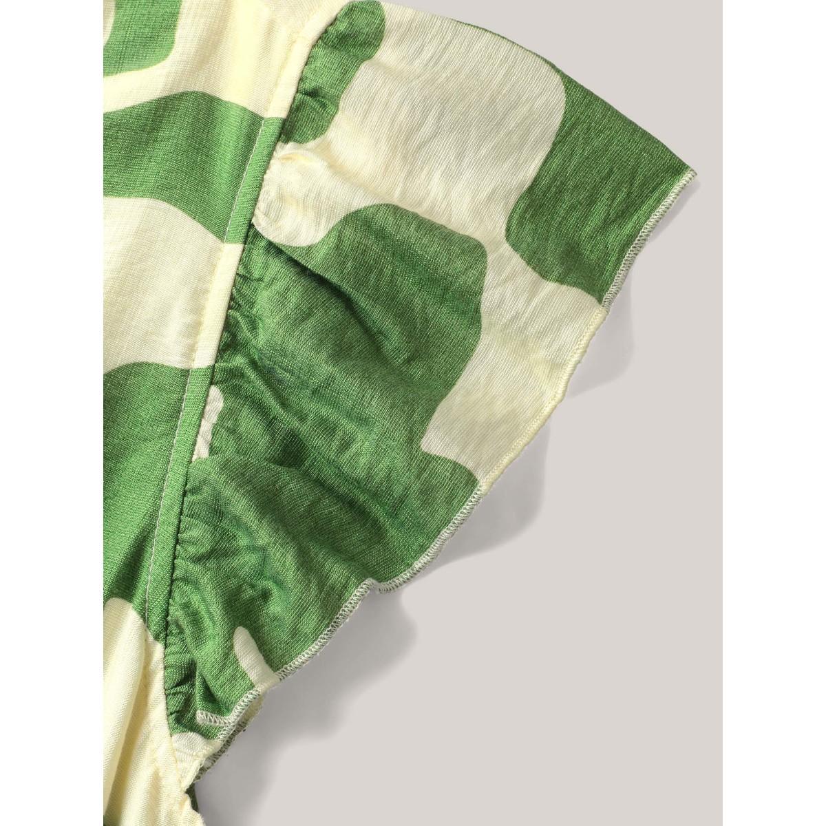 Plus Size Geometric Print Cinched-Waist Button Midi Dress Olive Women V-neck Short sleeve Curvy BloomChic 12/L Product Image