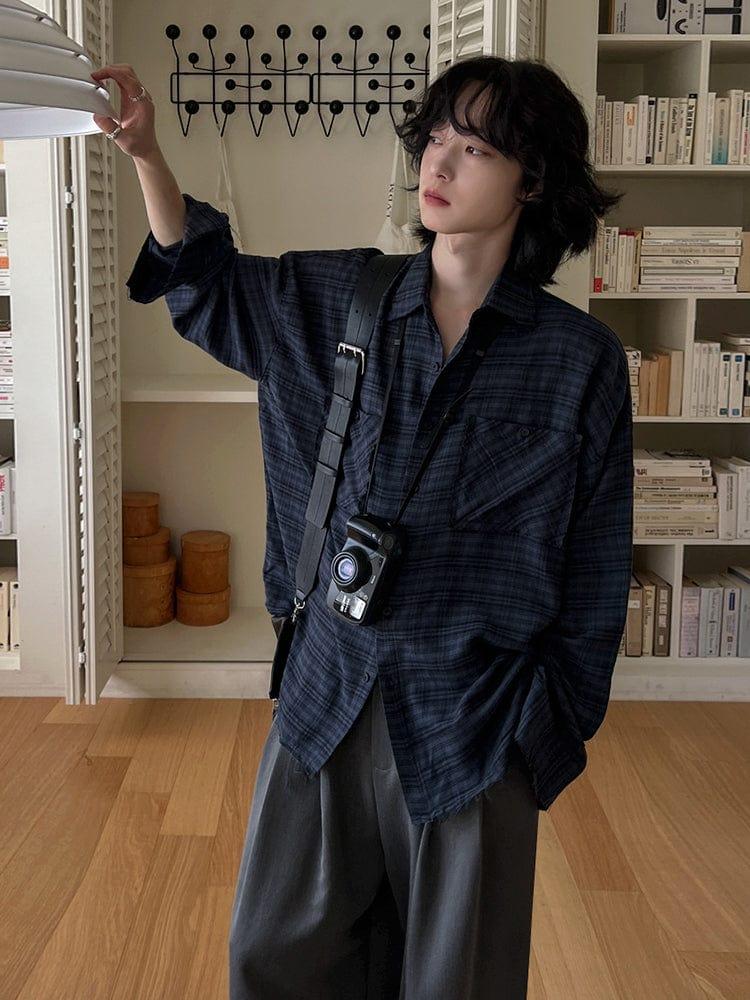 RT No. 12530 DARK BLUE PLAID SHIRT Product Image