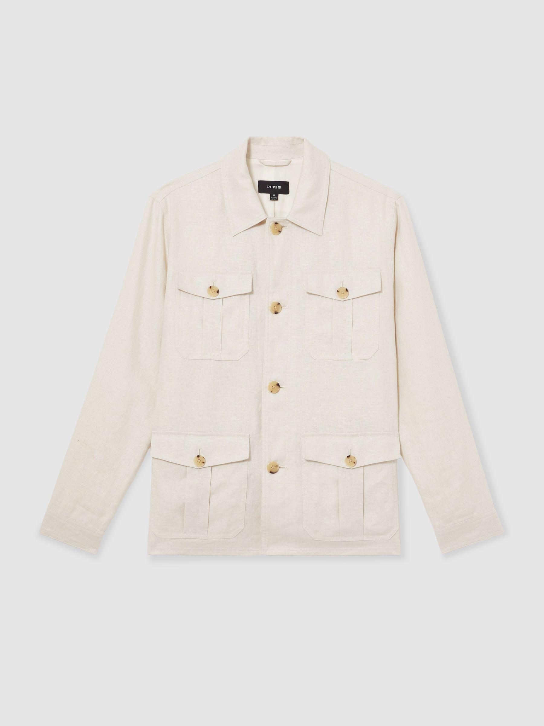 Linen Four-Pocket Safari Jacket in Off White Product Image