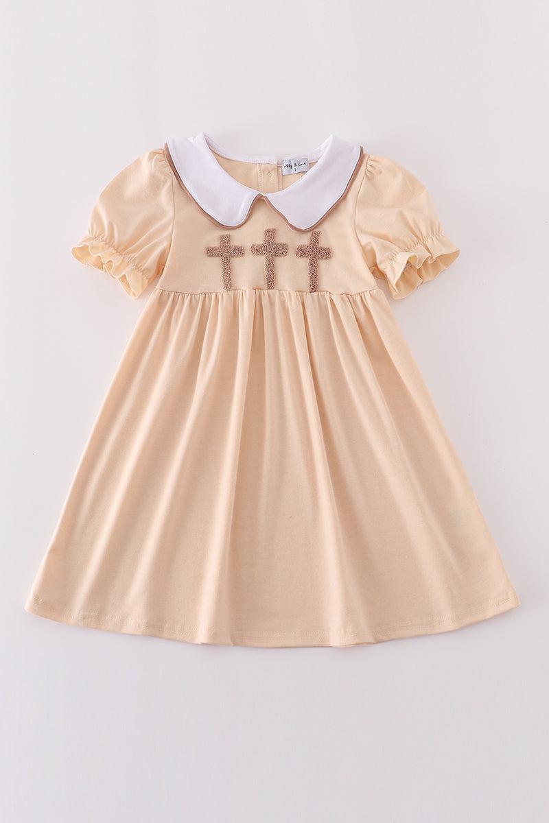 Cream cross french knot dress Product Image