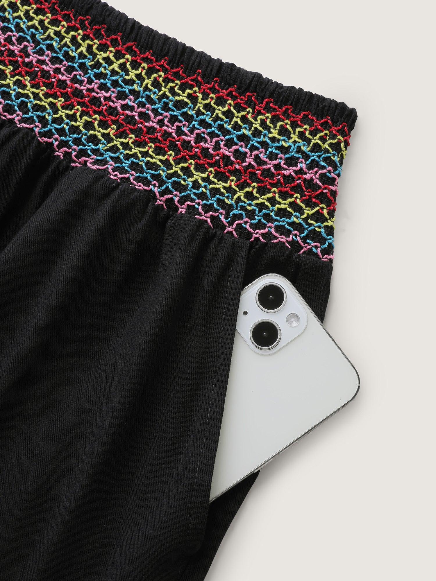 Colorful Shirred Waistband Ruffled Hem Pants Female Product Image