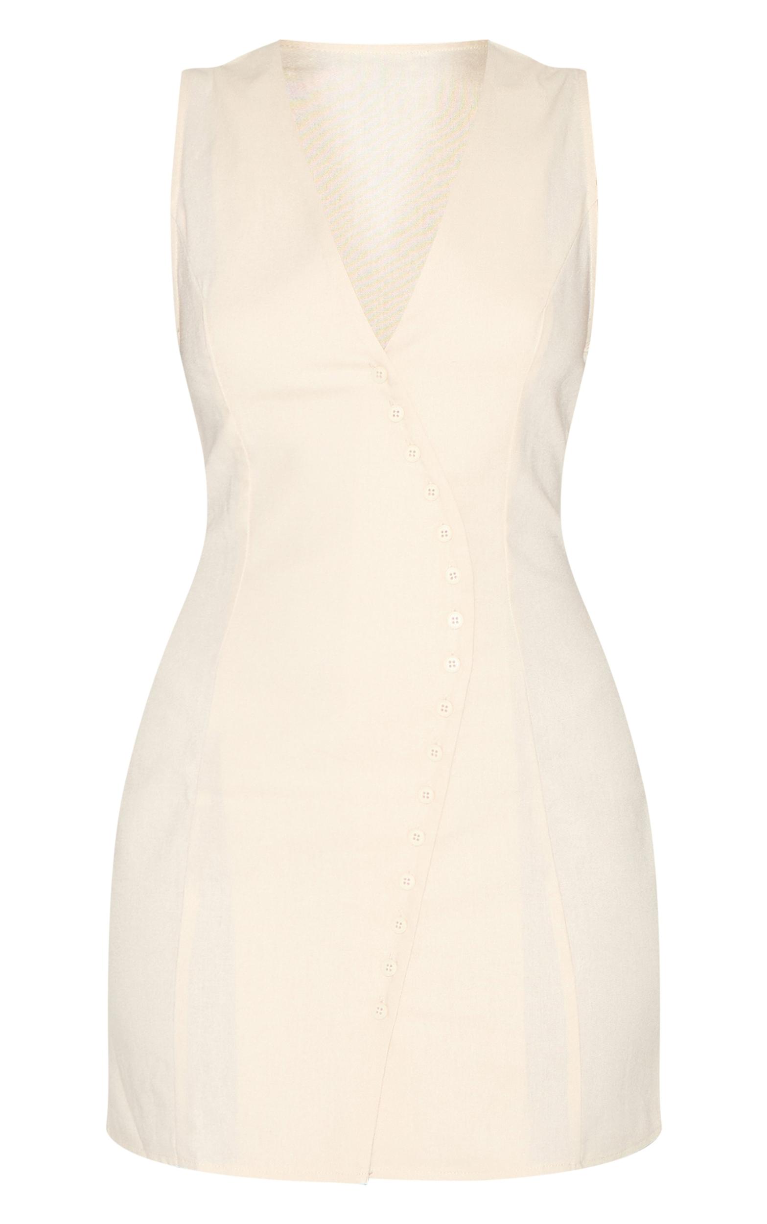 Cream Asymmetric Button Down Shift Dress Product Image