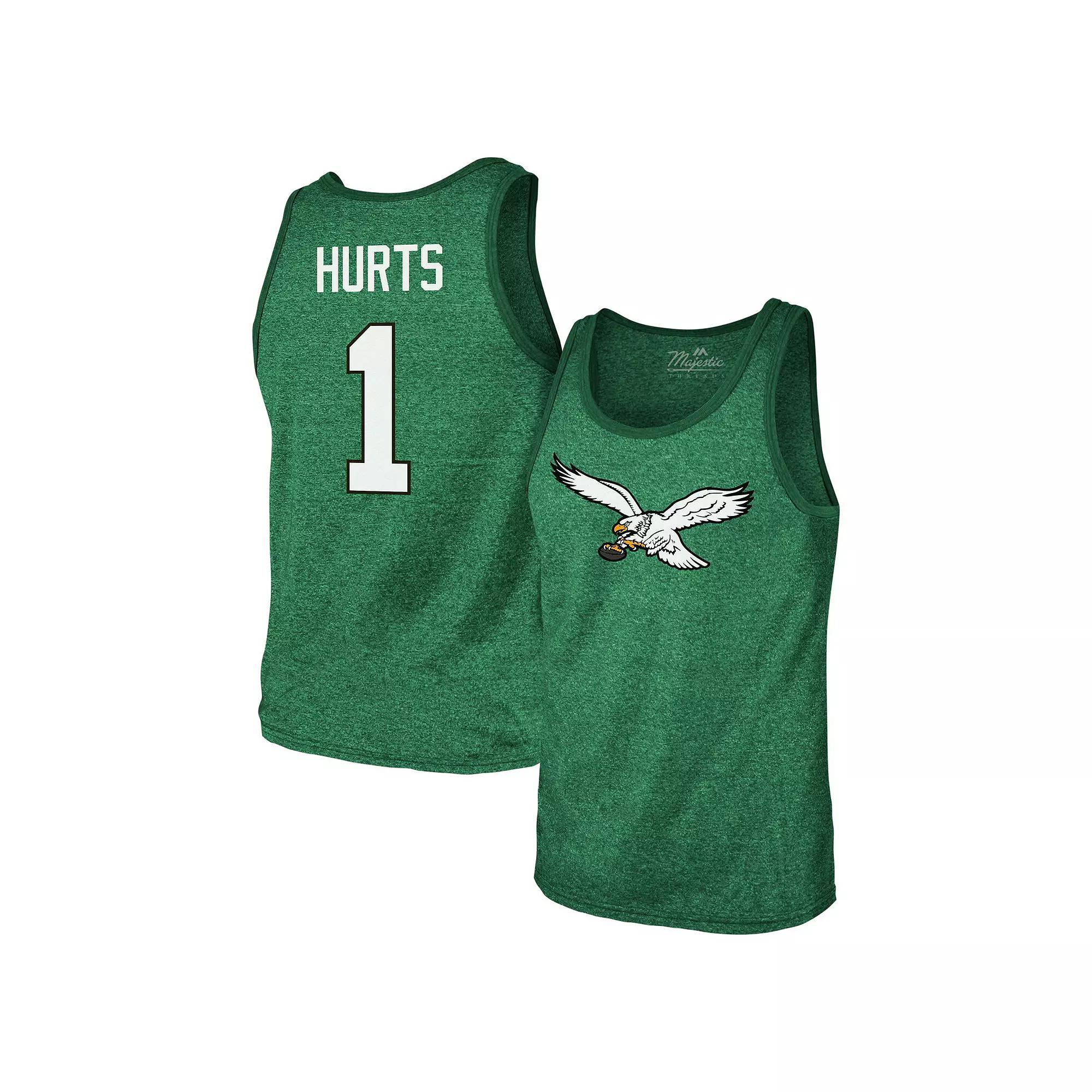 Men's Majestic Threads Jalen Hurts Kelly Green Philadelphia Eagles Tri-Blend Player Name & Number Tank Top, Size: Small Product Image