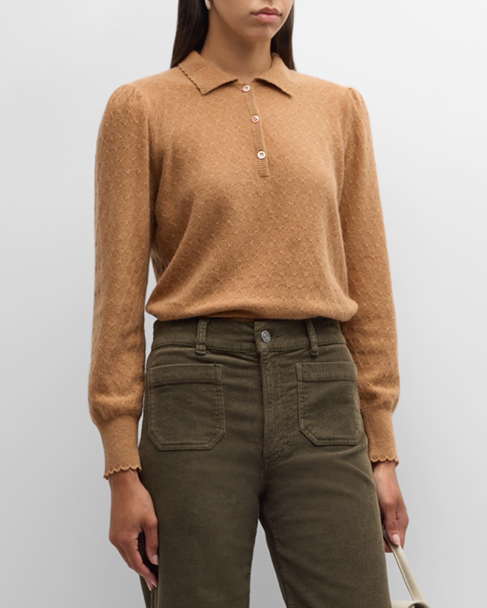 Scalloped Cashmere Polo Sweater Product Image
