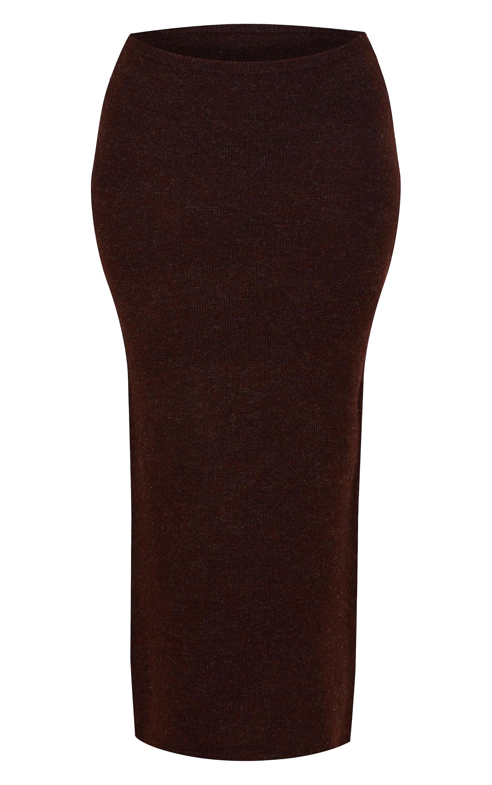Petite Chocolate Knit Low Waist Midaxi Skirt Product Image