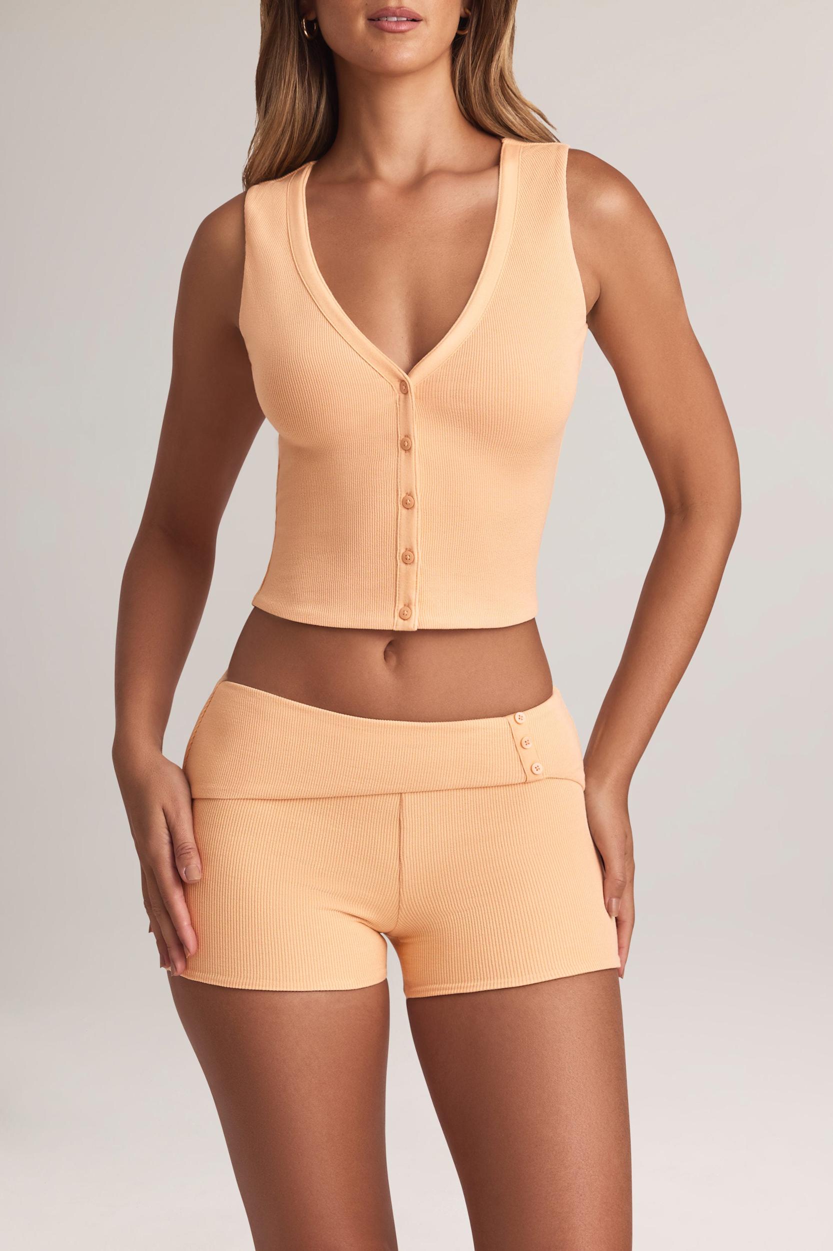 Modal Ribbed Button-Up Vest Top in Peach Product Image