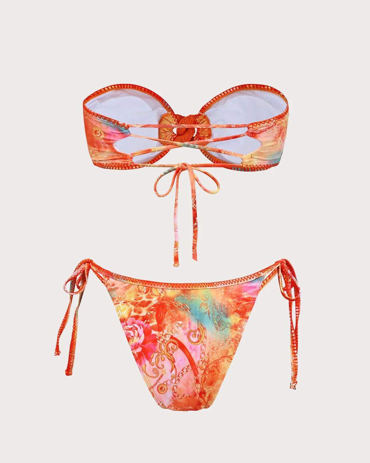 Orange Floral Bandeau Bikini Set Product Image