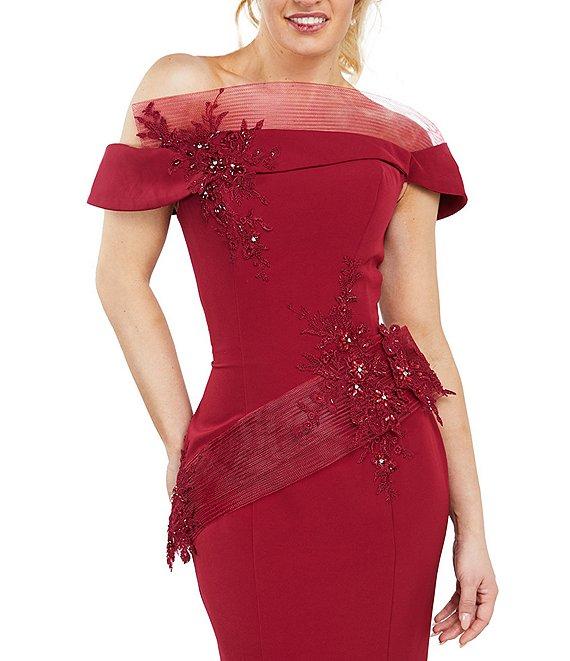 Terani Couture Stretch Satin Off-the-Shoulder Cap Sleeve Sash Gown Product Image